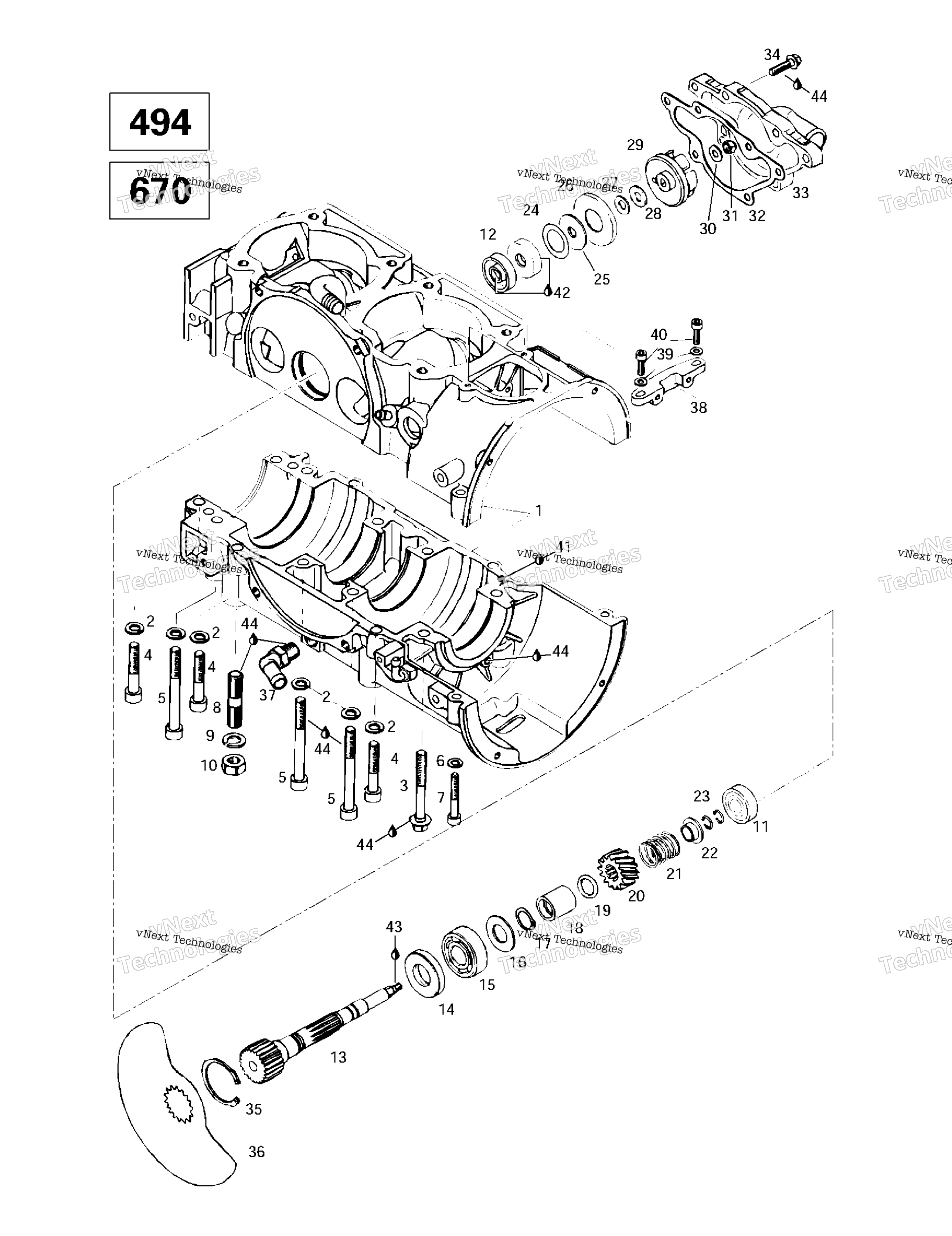 Crankcase, Rotary Valve, Water насос (494, 670)