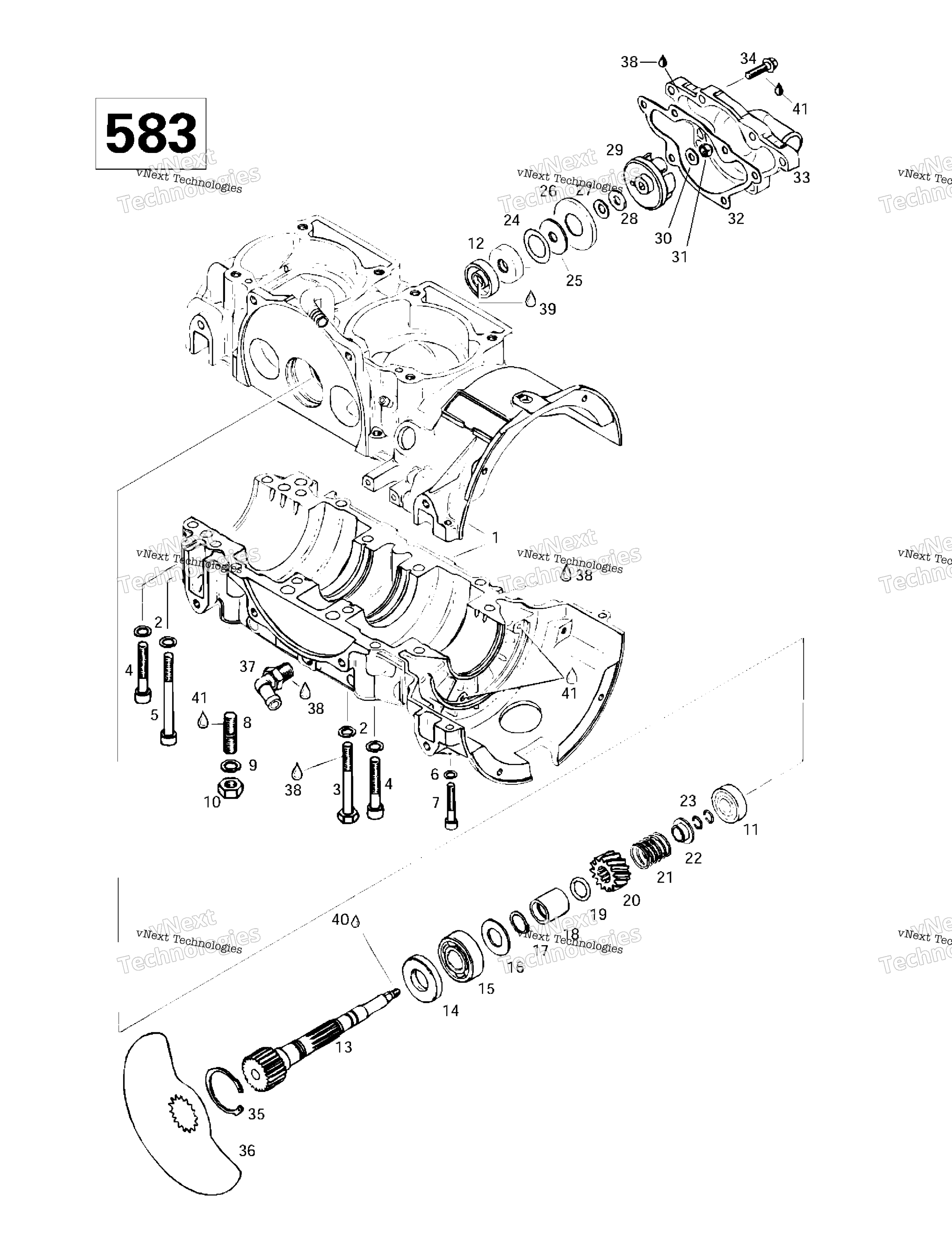 Crankcase, Rotary Valve, Water насос (583)