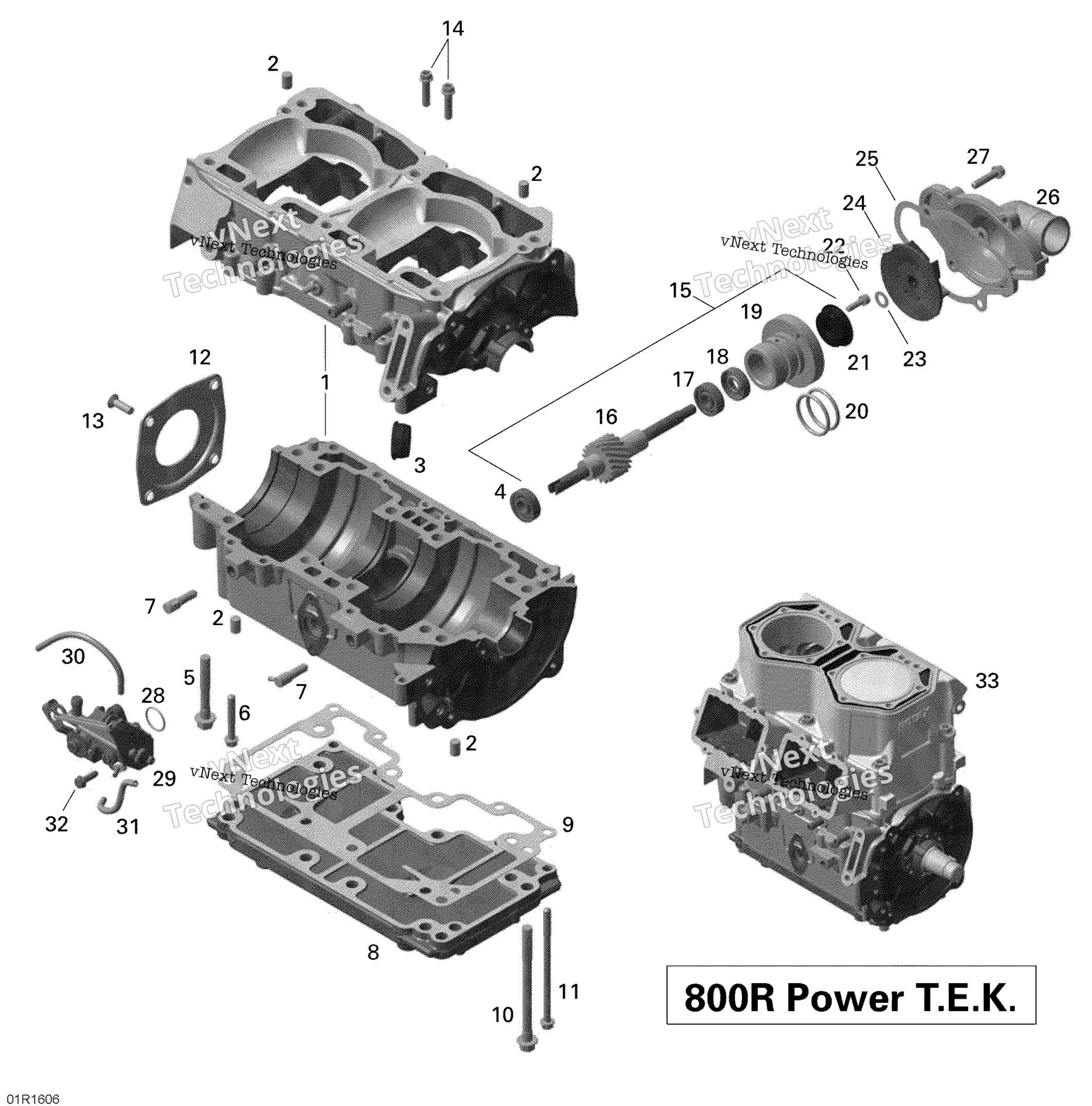 Crankcase, Water насос и масляный насос 800R Ptek