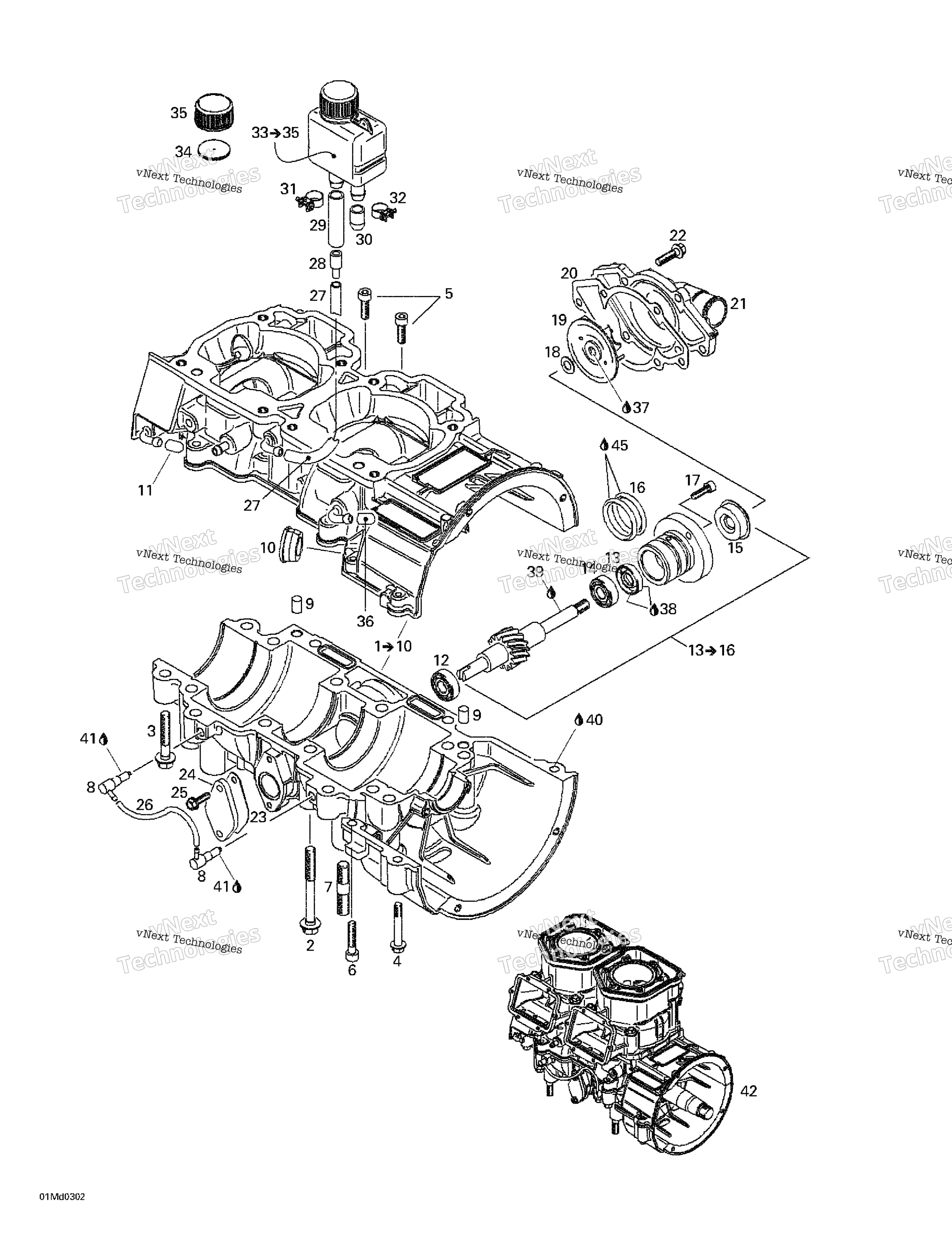 Crankcase, Water насос