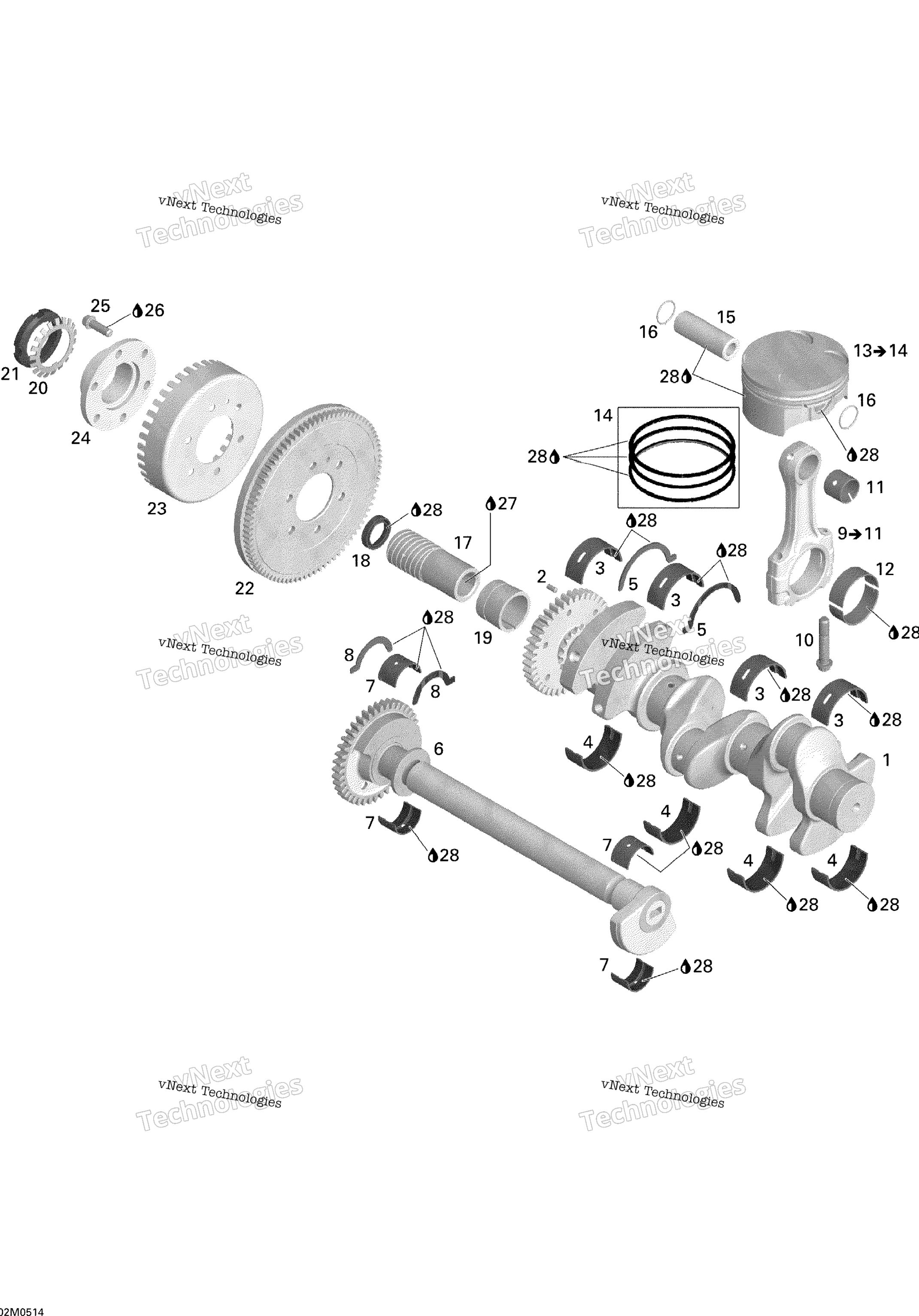 Crankshaft, Pistons и Balance Shaft