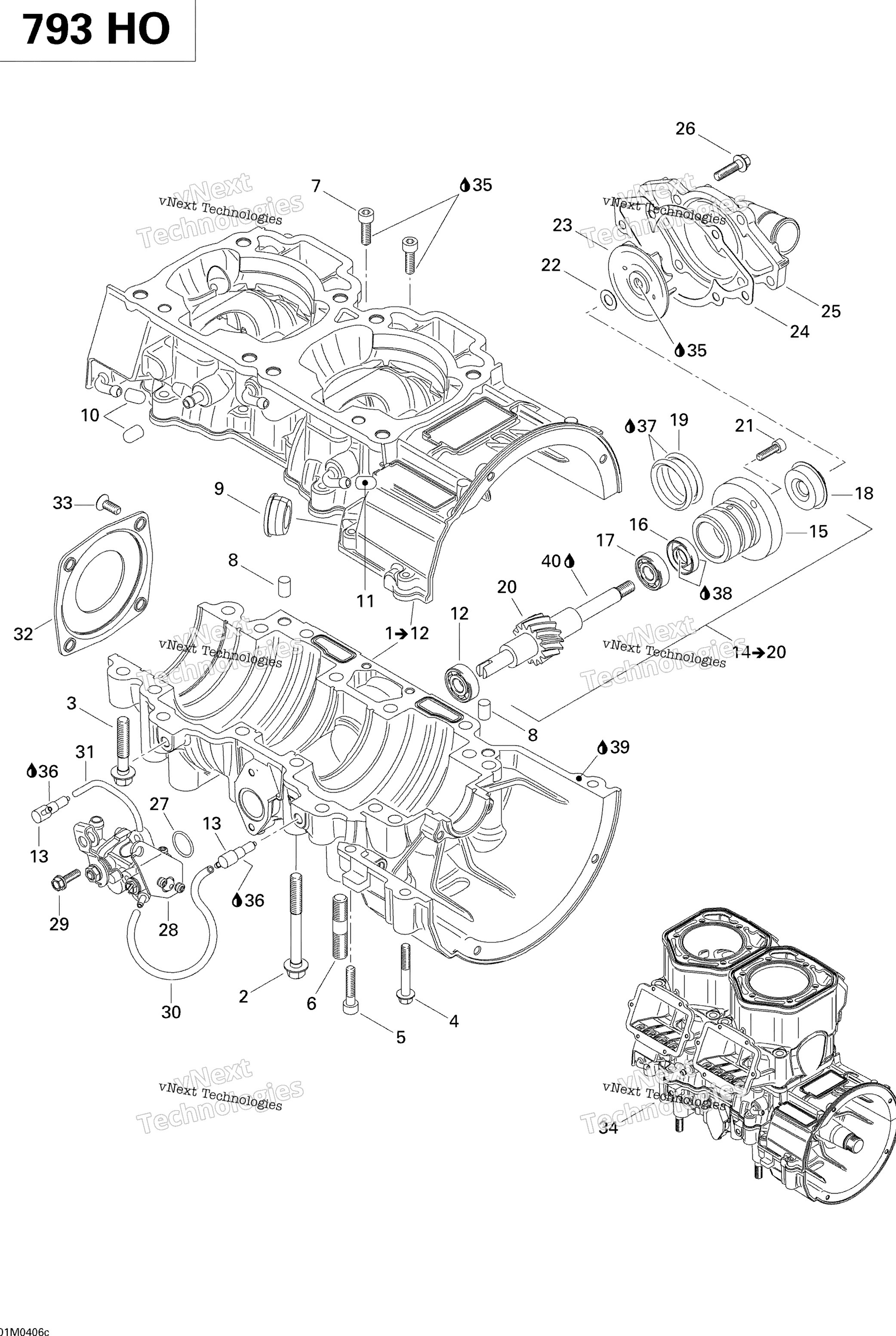 Crankcase, Water насос и масляный насос (793 Ho)