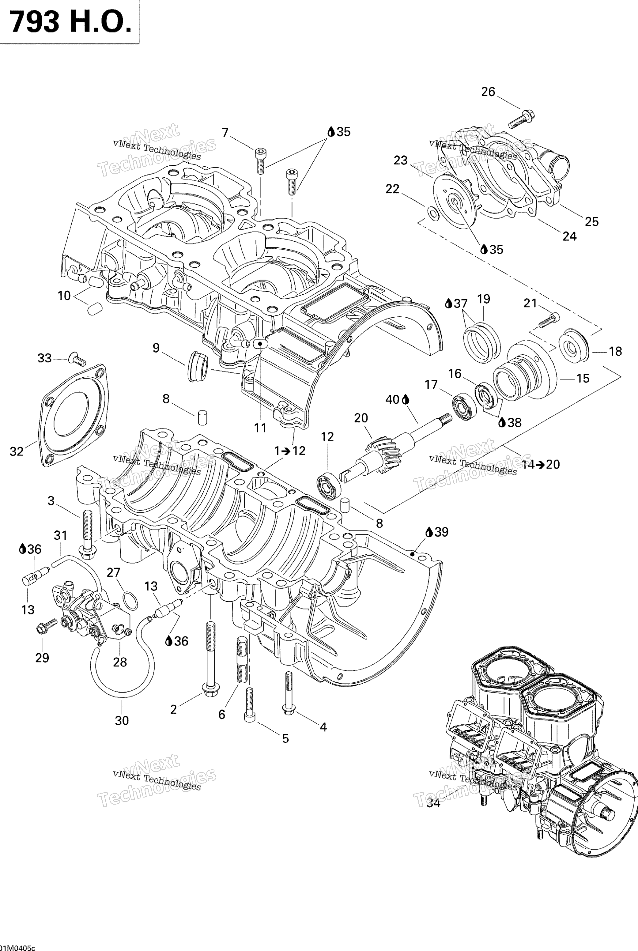 Crankcase, Water насос и масляный насос (793 Ho)