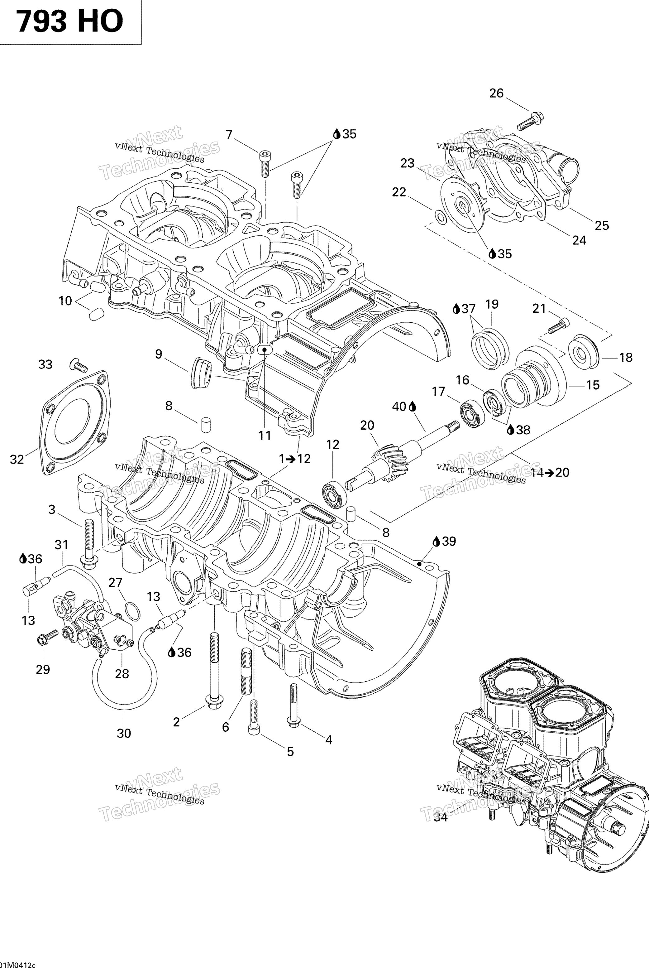 Crankcase, Water насос и масляный насос (793 Ho)
