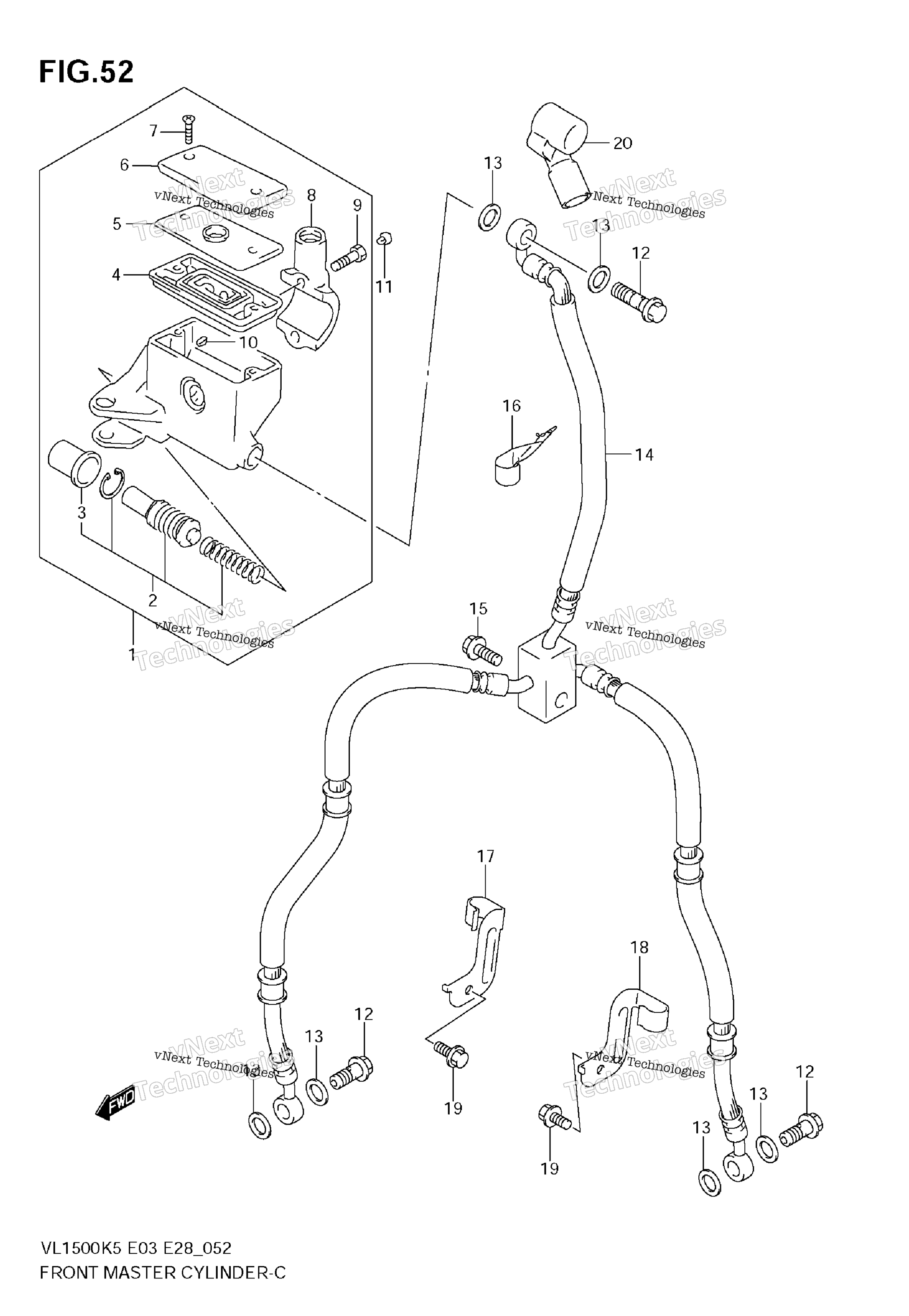 Передний главный цилиндр тормоза (Model K5/K6)