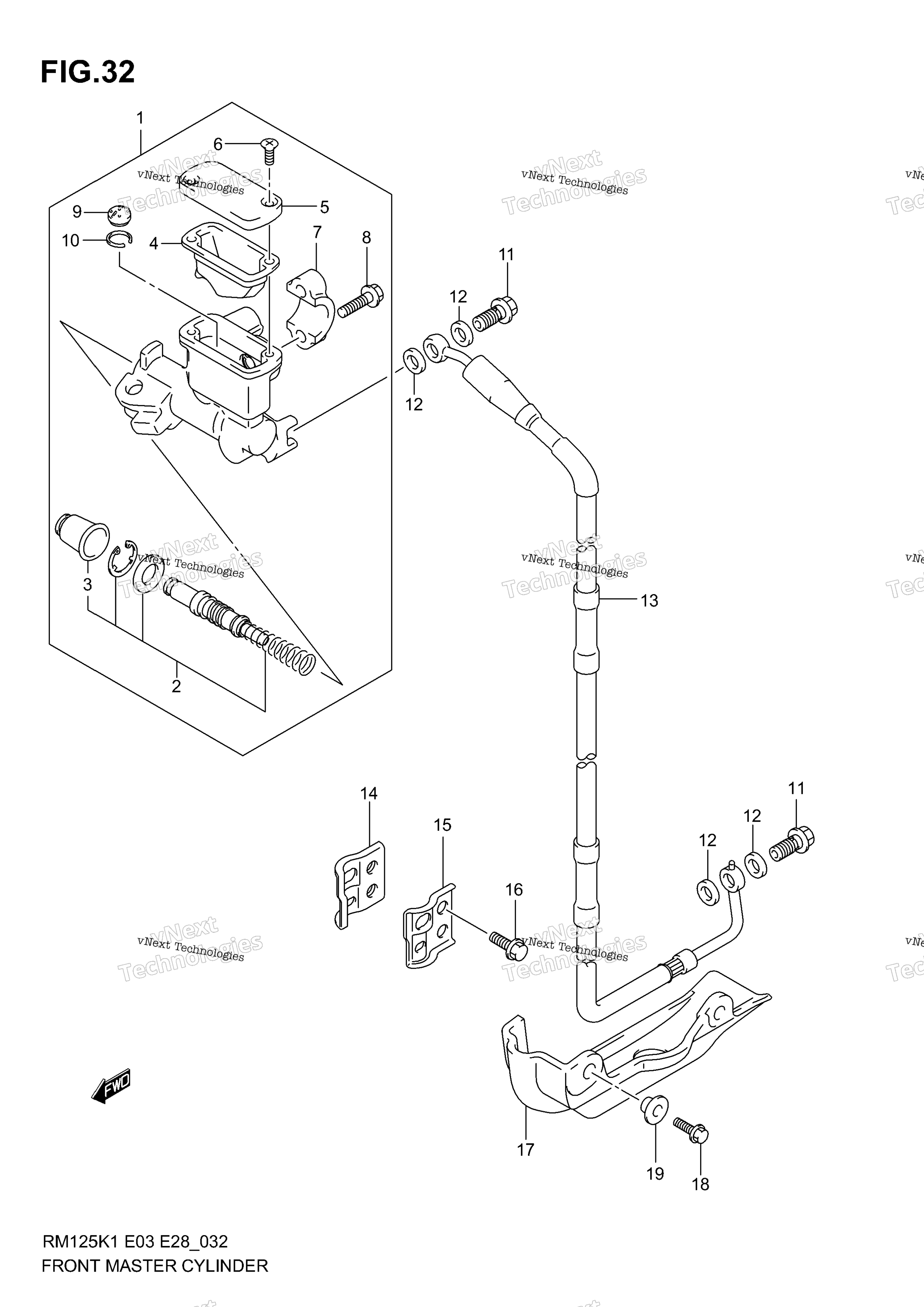 Передний главный цилиндр тормоза (Model K1/K2/K3)