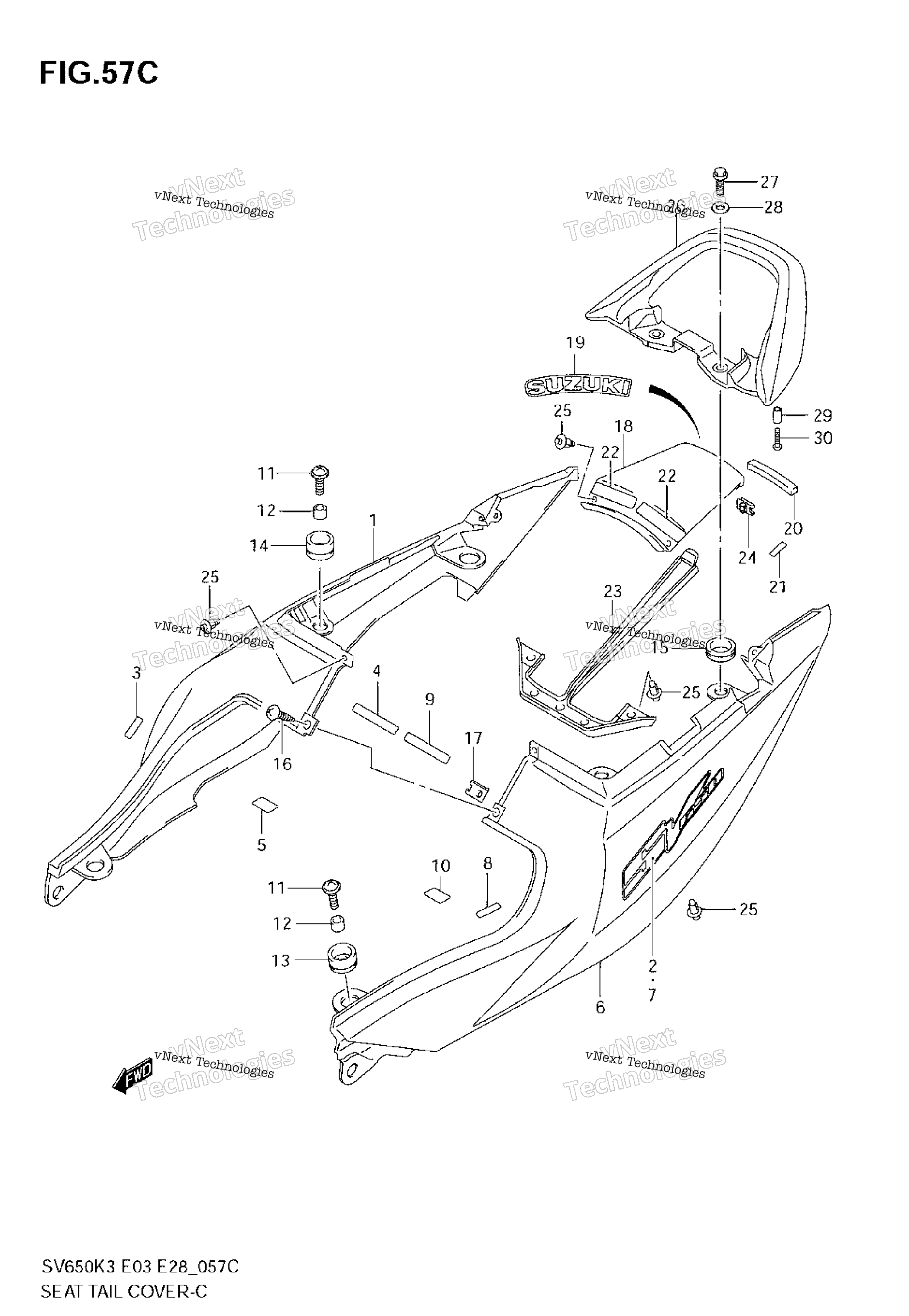 сиденье Tail крышка (Sv650k5)