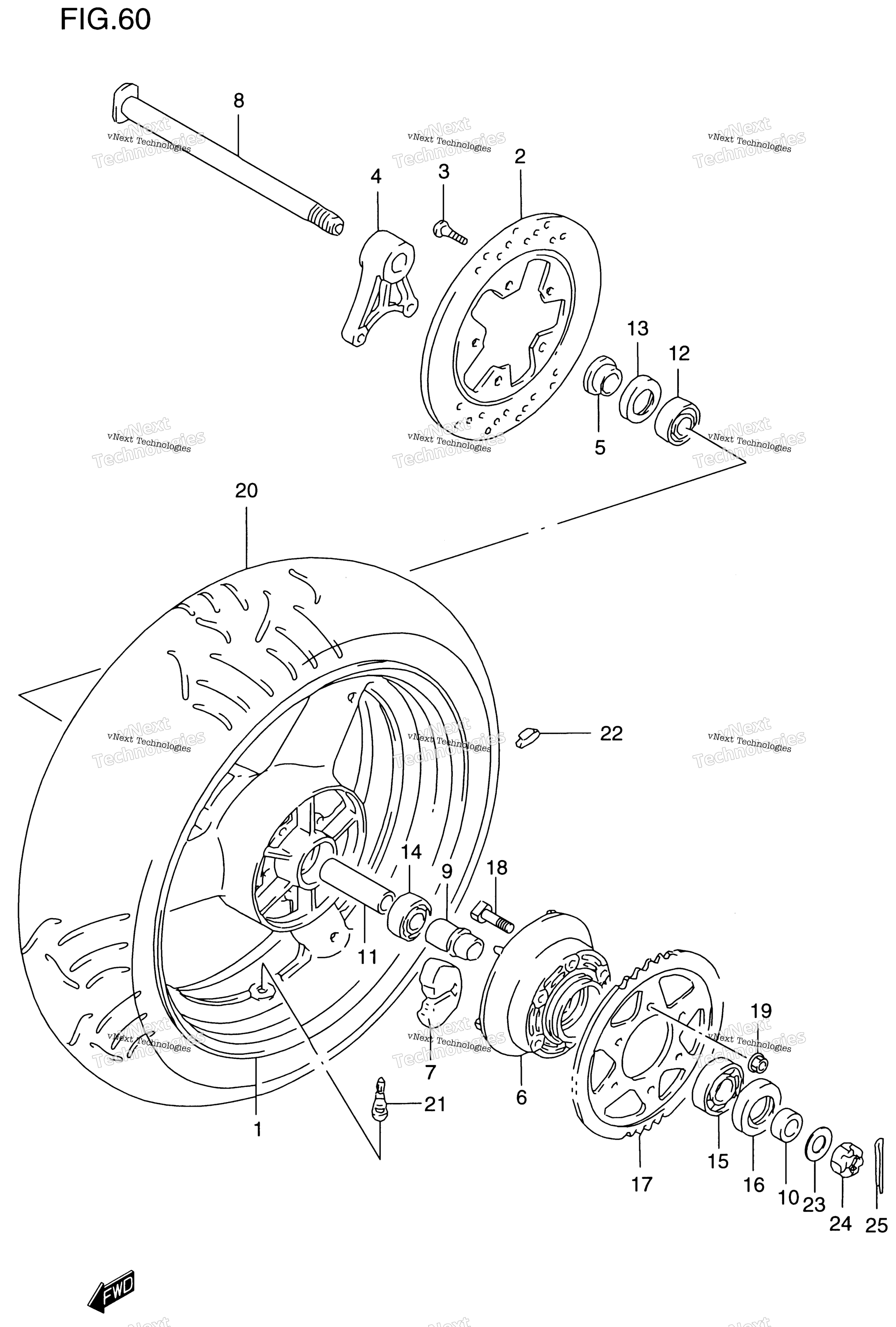 Заднее колесо (Gsf1200sv/Sw/Sx/Sy)