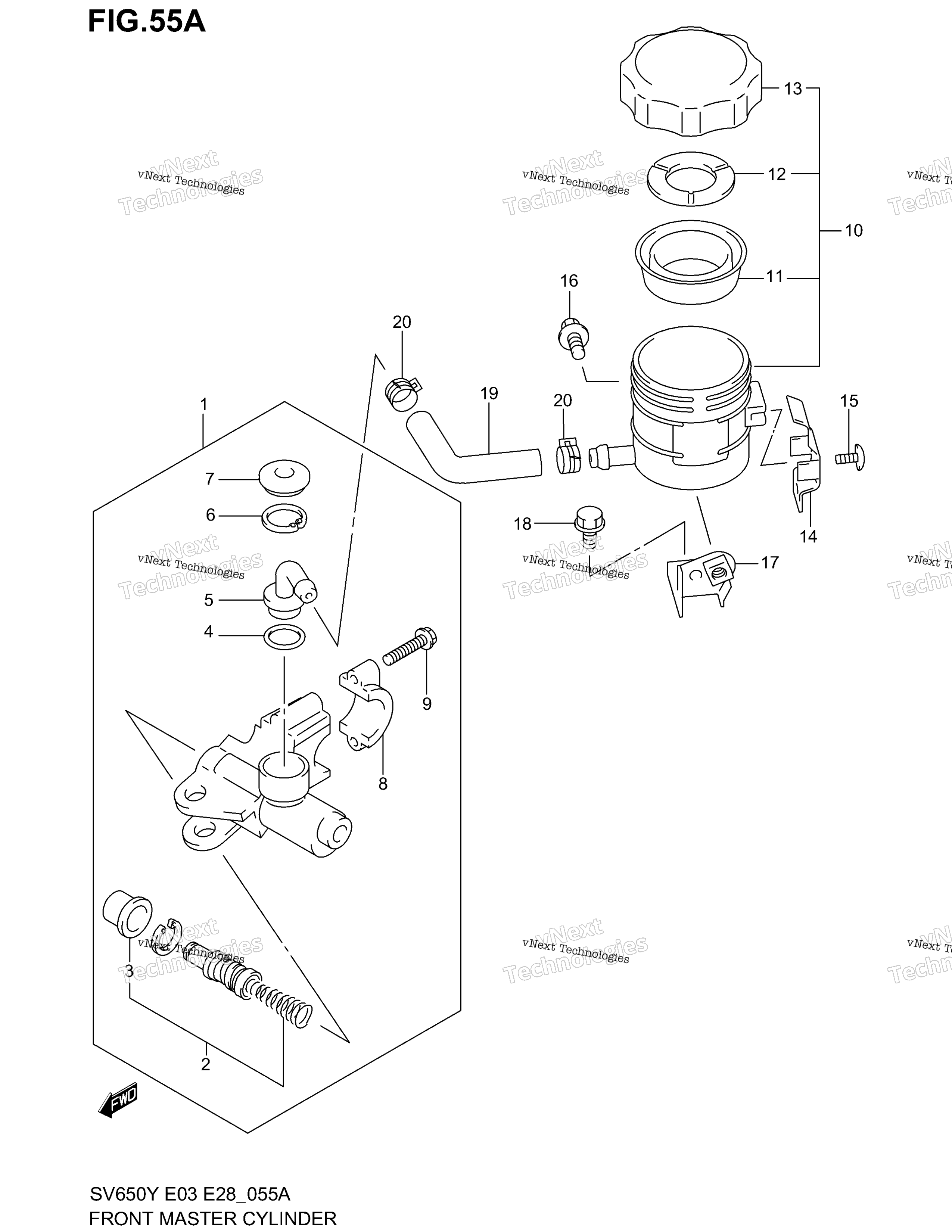 Передний главный цилиндр тормоза (Sv650sx/Sy/Sk1/Sk2)