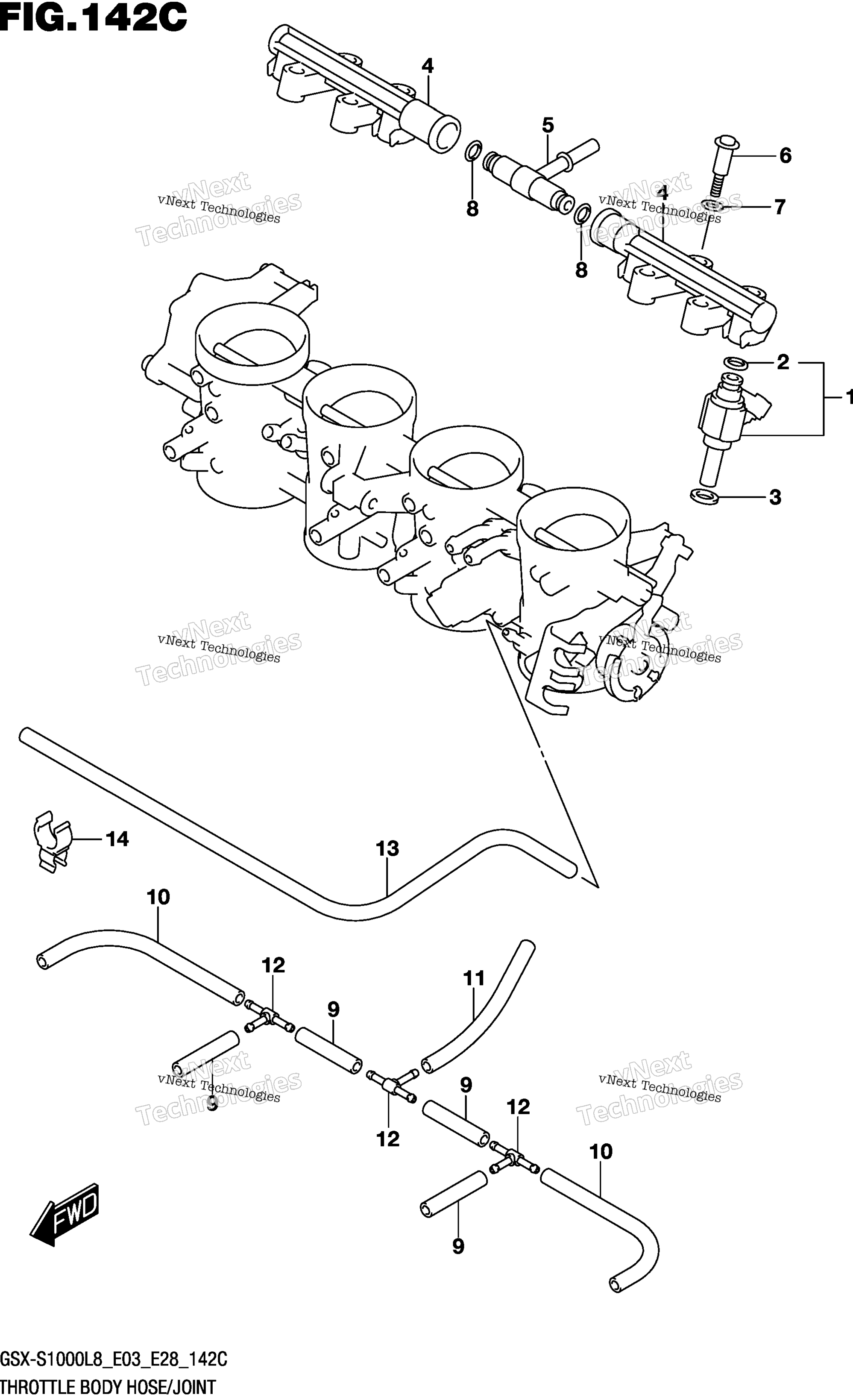 Дроссельный узел Hose/Joint (Gsx-S1000al8 E28)