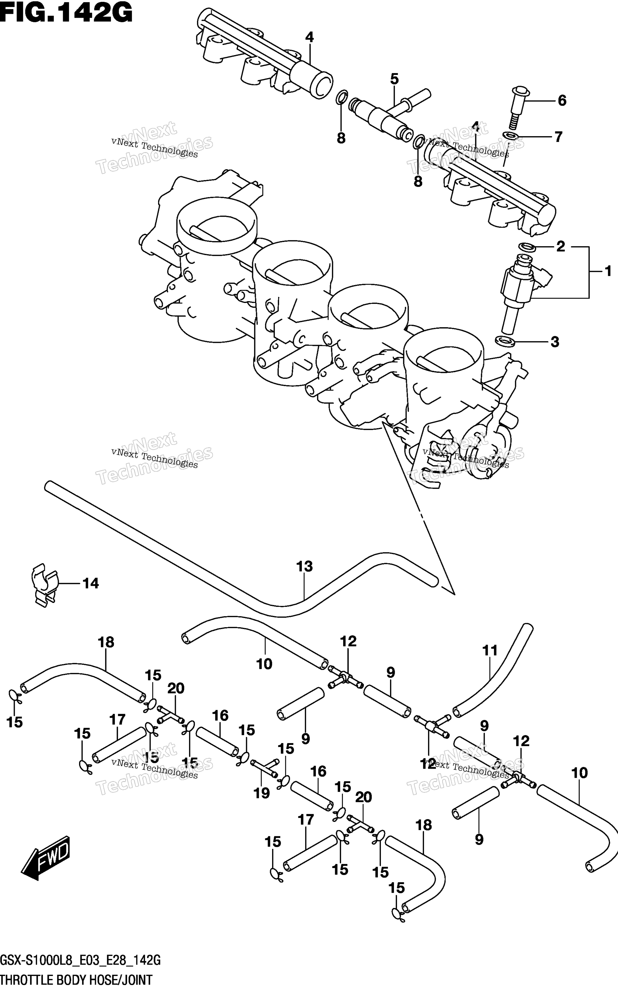 Дроссельный узел Hose/Joint (Gsx-S1000al8 E33)