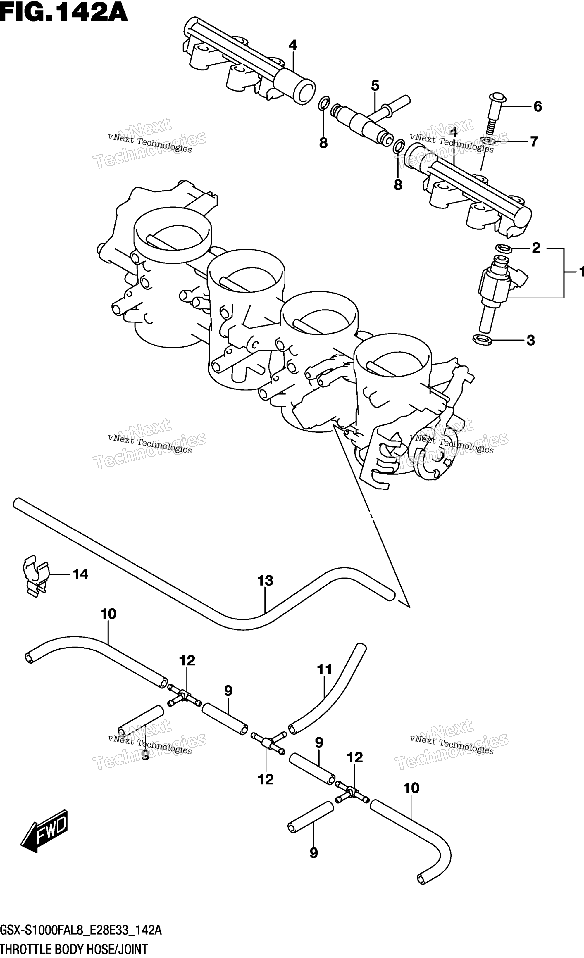 Дроссельный узел Hose/Joint (Gsx-S1000fal8 E28)