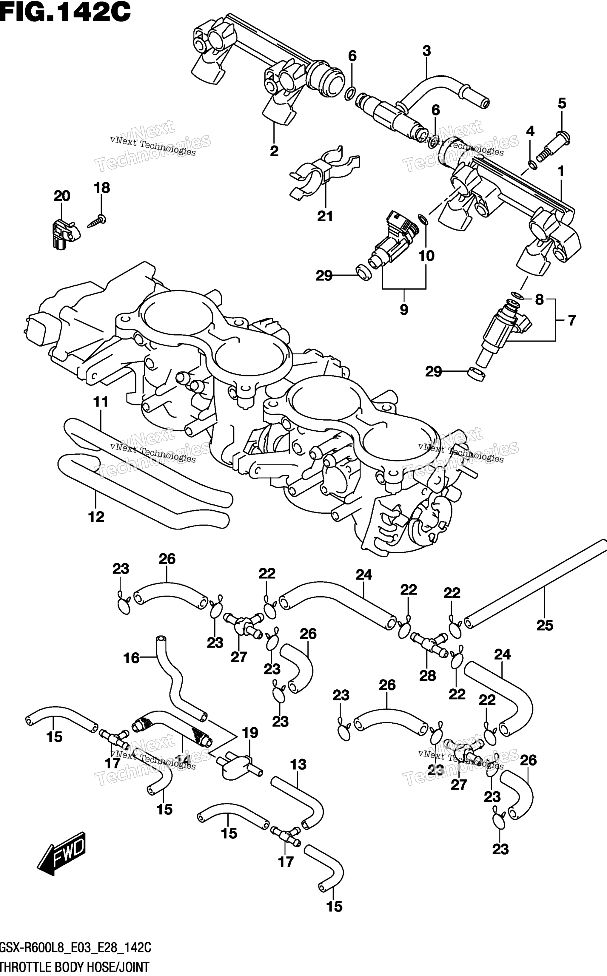 Дроссельный узел Hose/Joint (Gsx-R600l8 E33)
