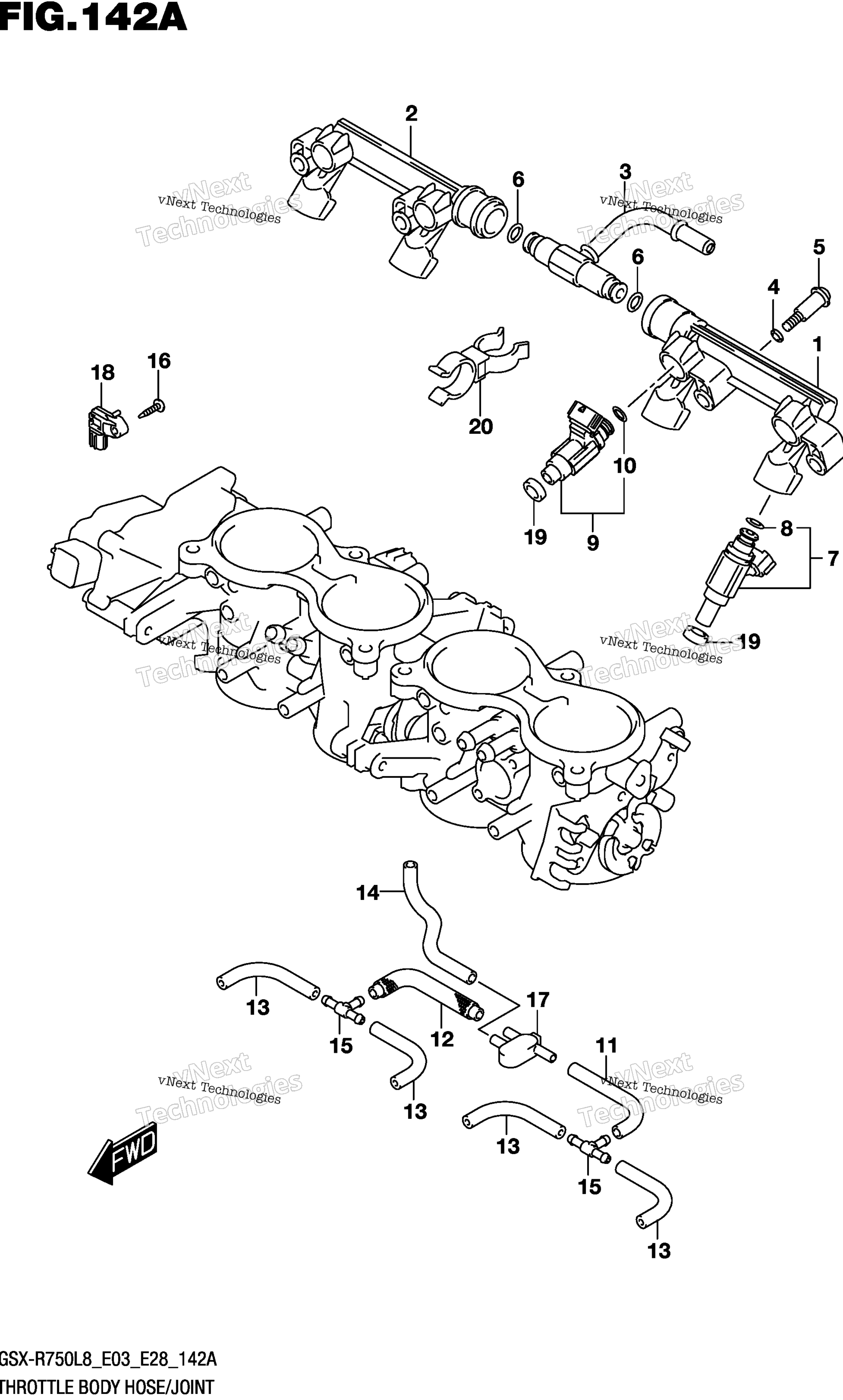 Дроссельный узел Hose/Joint (Gsx-R750l8 E03)