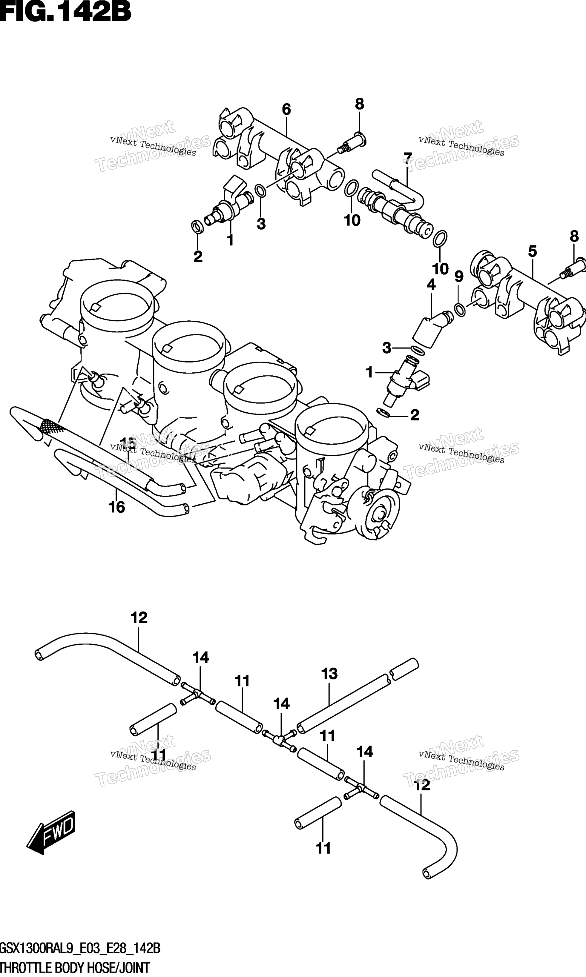 Дроссельный узел Hose/Joint (Gsx1300ral9 E28)