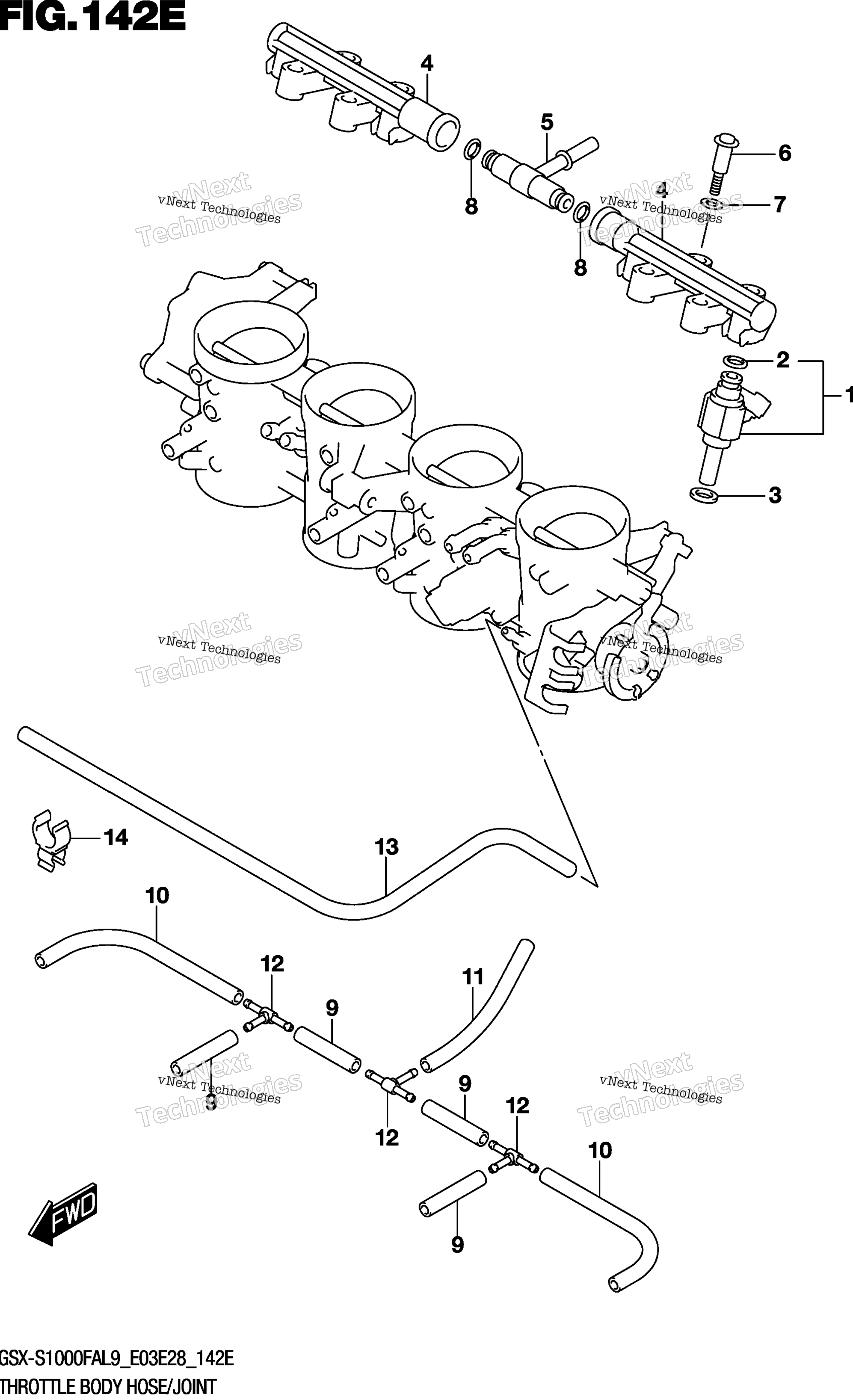 Дроссельный узел Hose/Joint (Gsx-S1000fyal9 E28)
