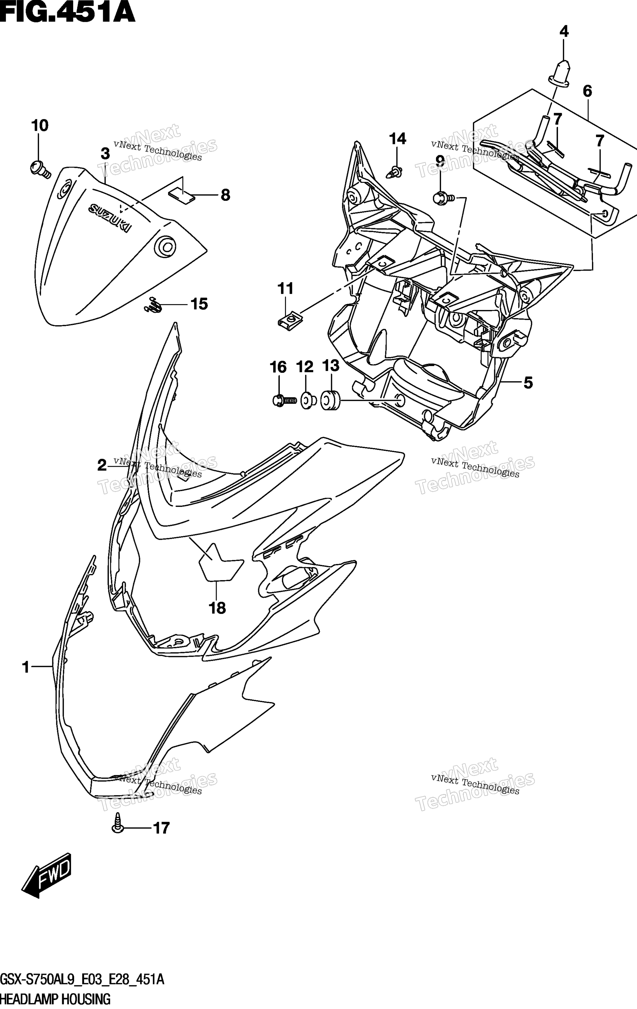 Корпус фары (Gsx-S750zl9 E03)
