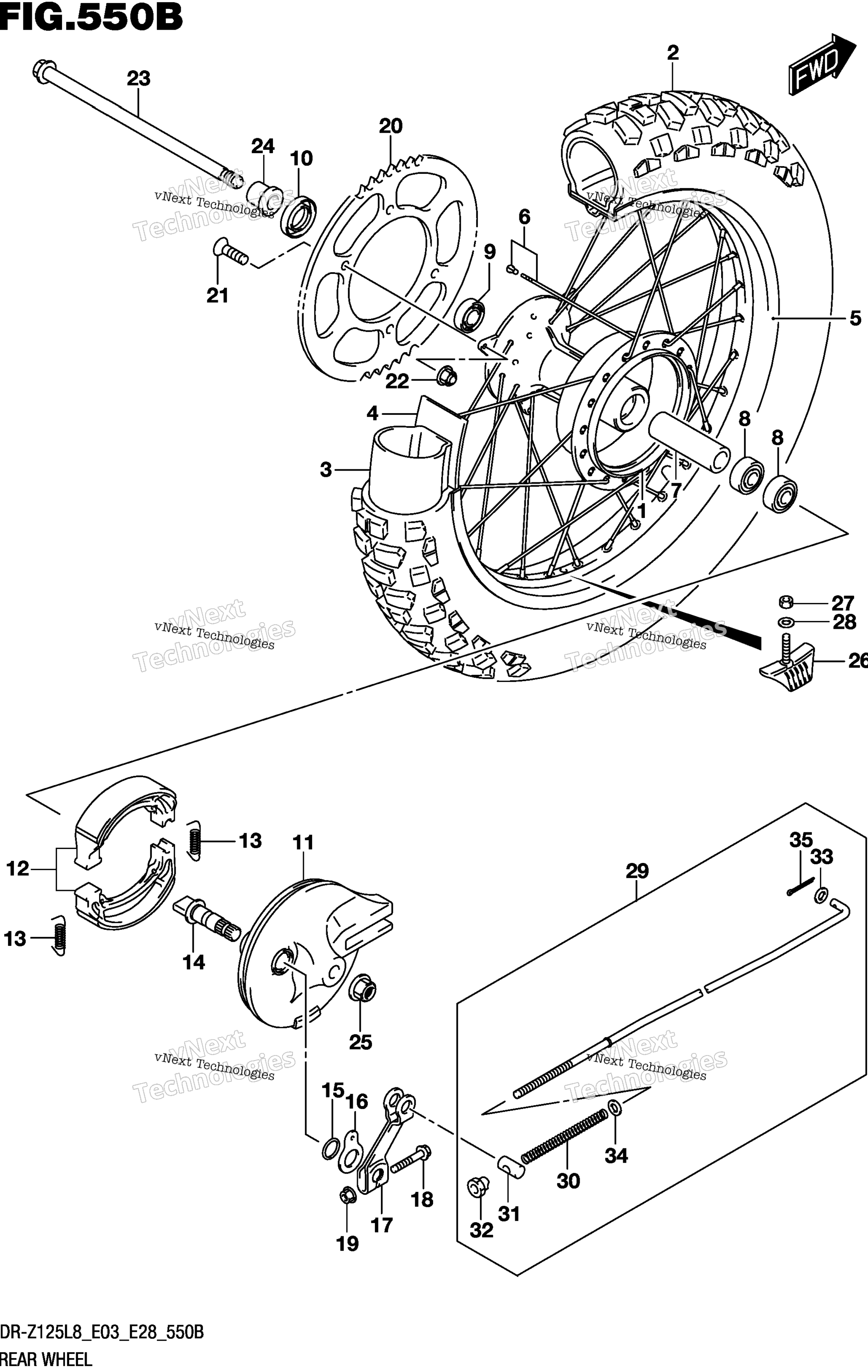 Заднее колесо (Dr-Z125ll8 E03)