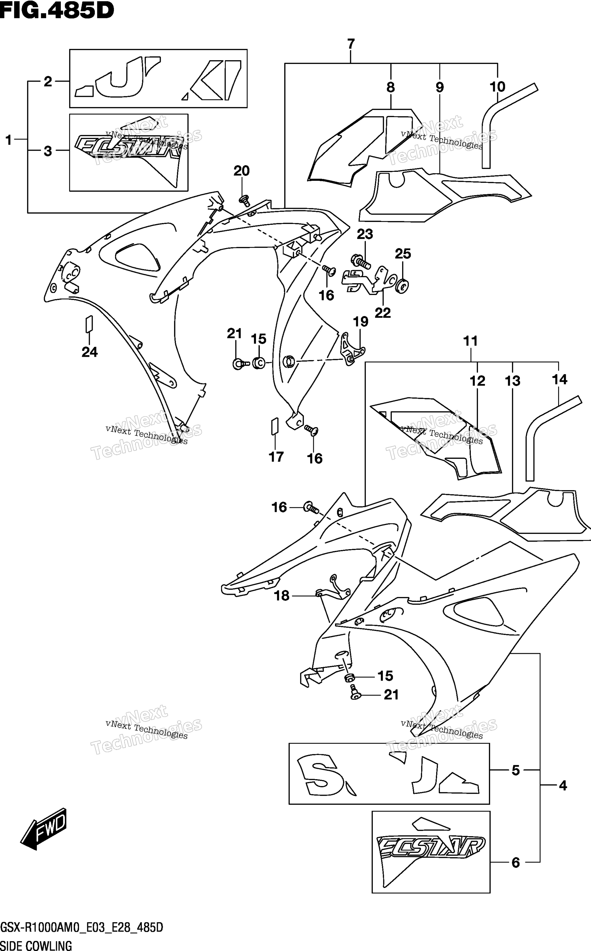 Боковой обтекатель (Gsx-R1000ra)(See Note 1) 485D