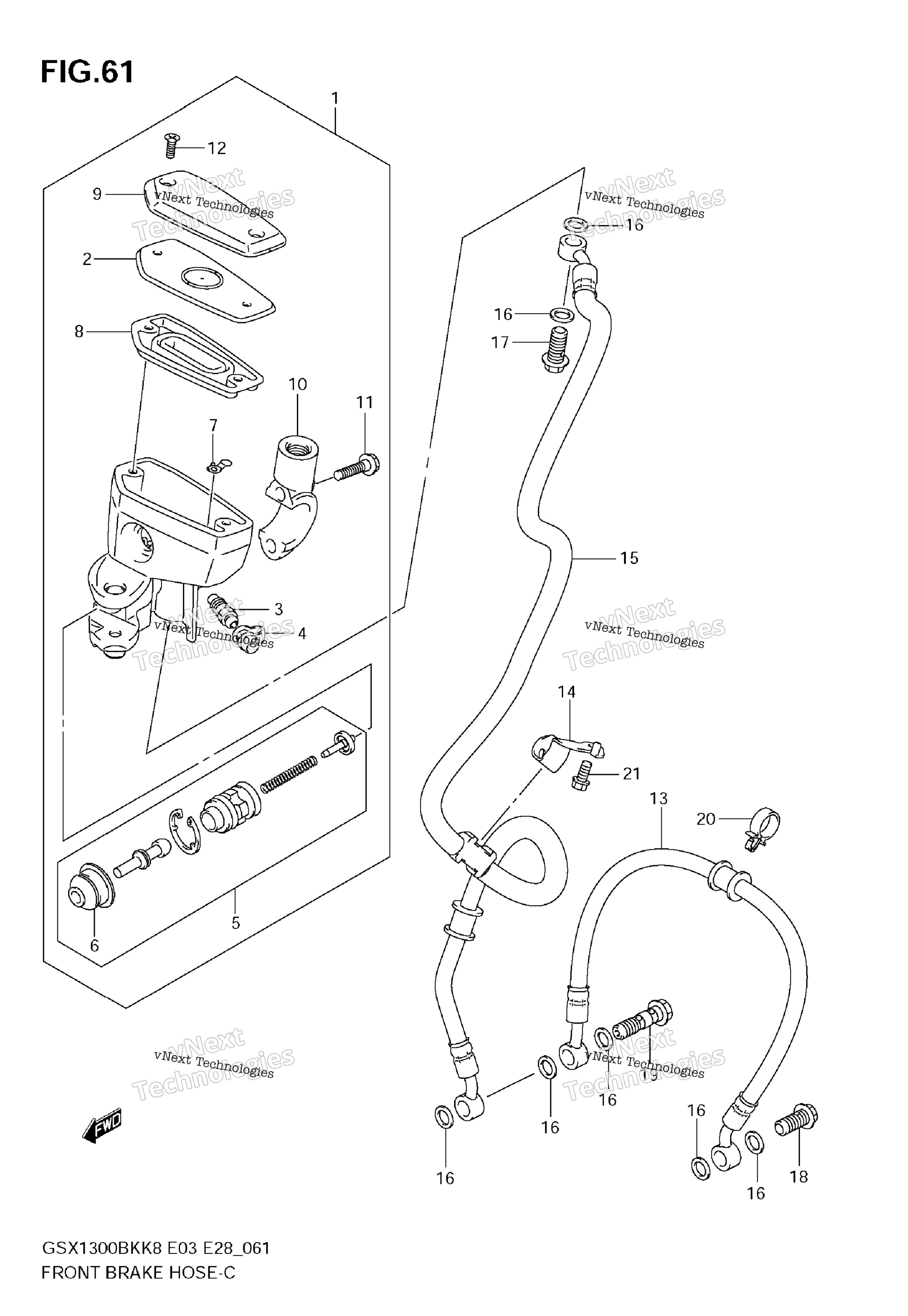 Шланг переднего тормоза (Gsx1300bkk8/K9)