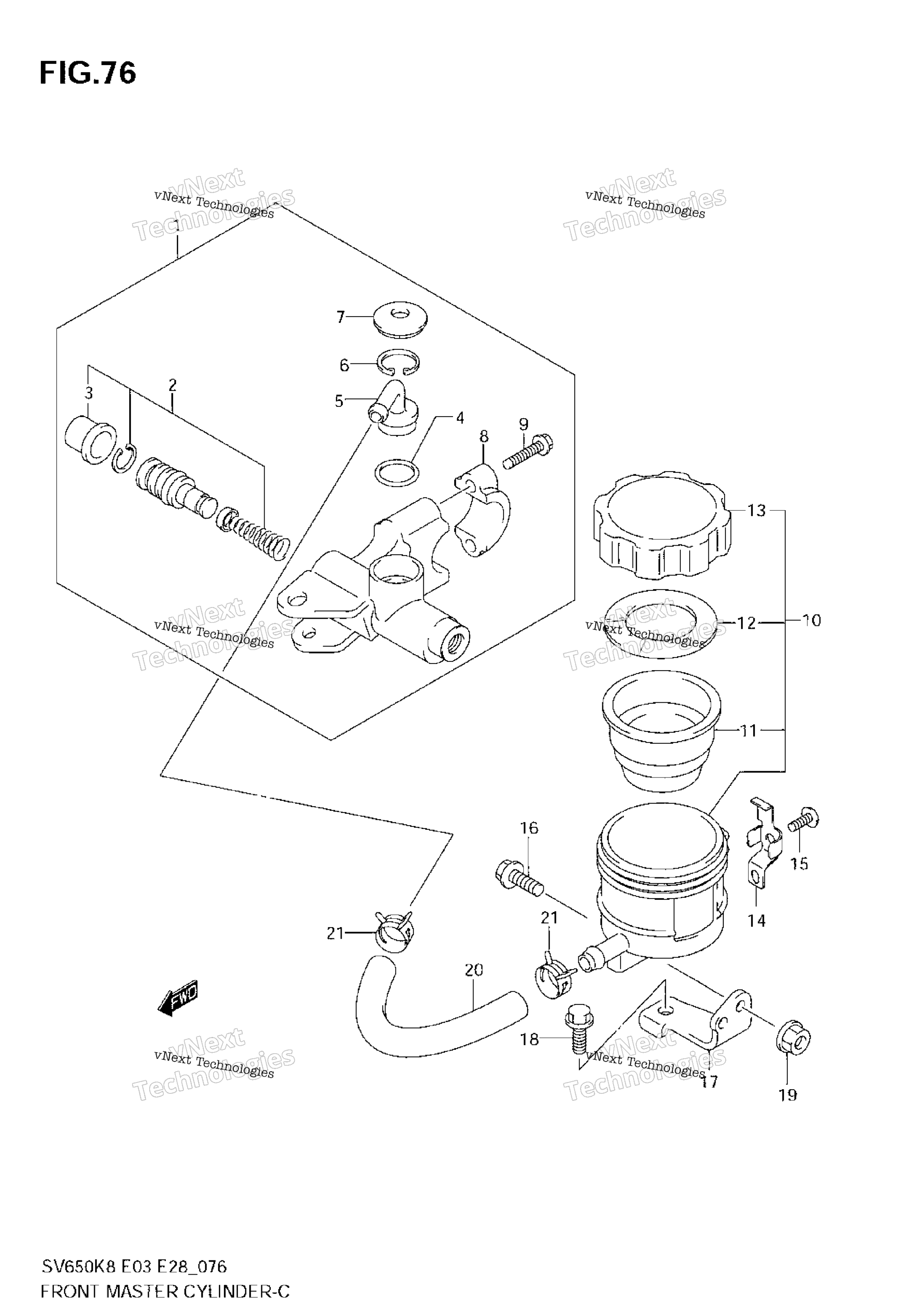 Передний главный цилиндр тормоза (Sv650sk8)