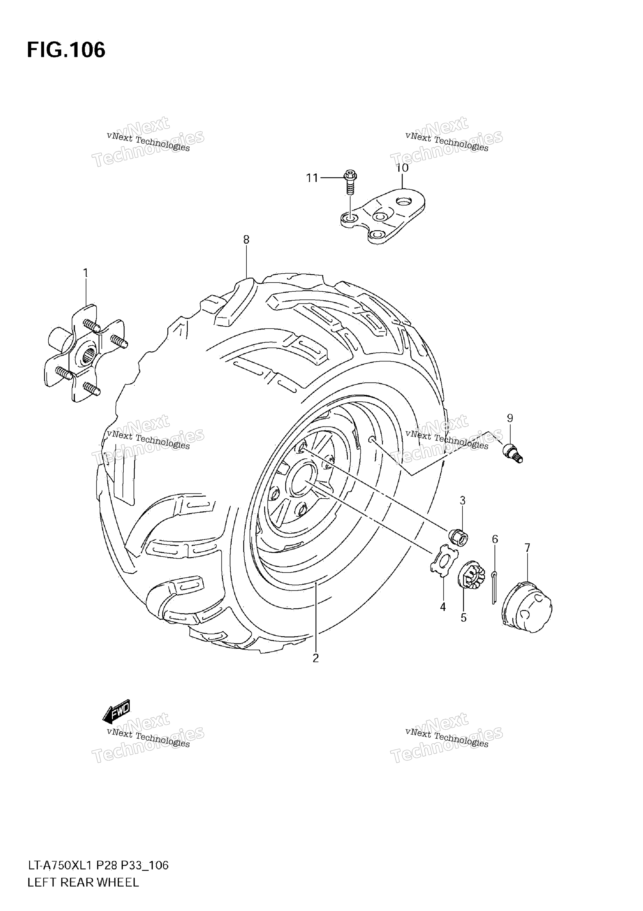 Заднее колесо (лев.) (Lt-A750xzl1 E33)