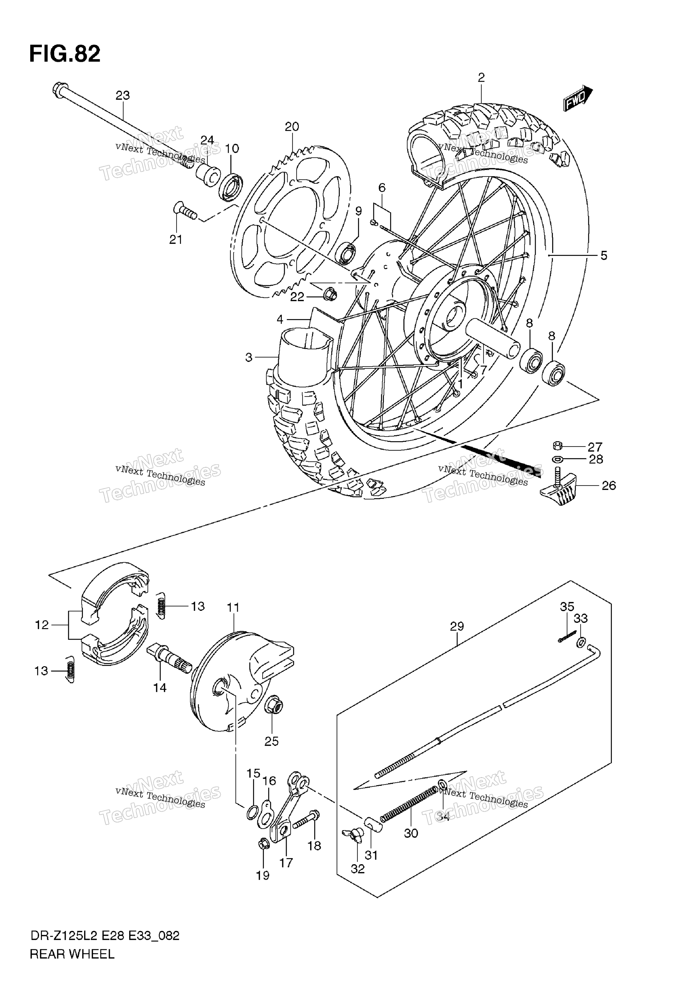 Заднее колесо (Dr-Z125l E33)
