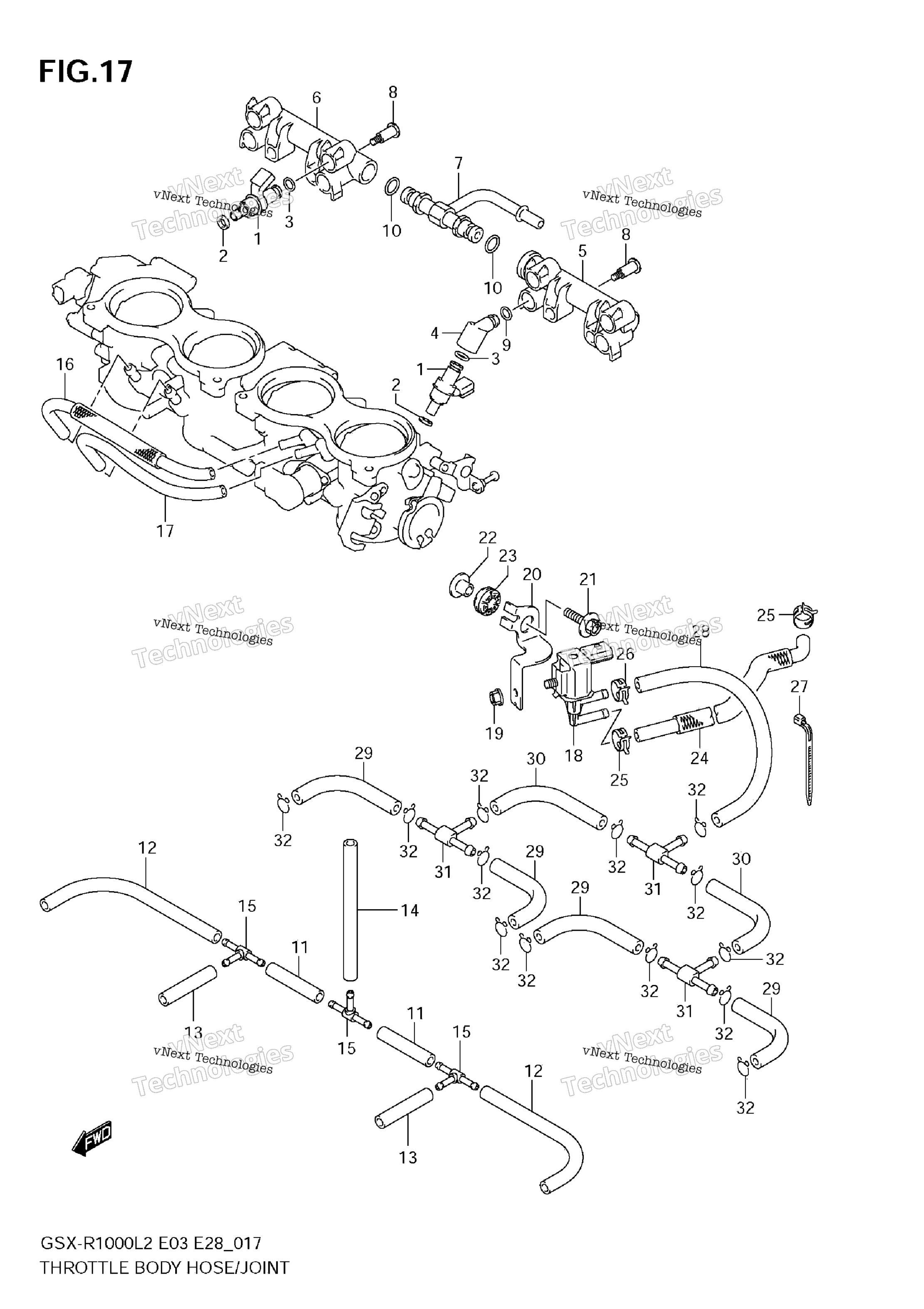 Дроссельный узел Hose/Joint (Gsx-R1000 L2 E33)