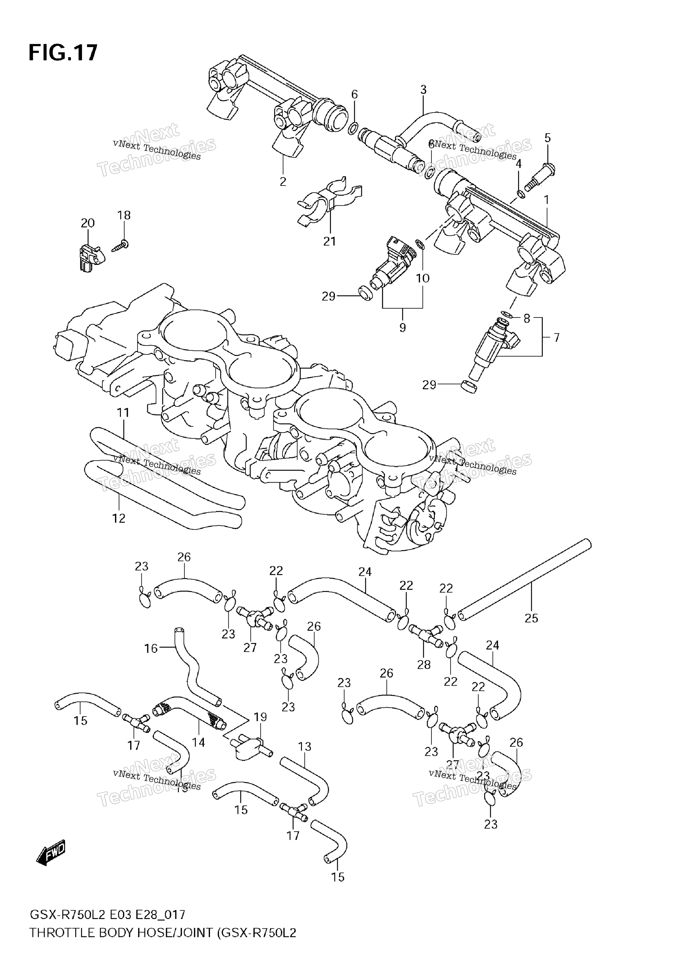 Дроссельный узел Hose/Joint (Gsx-R750 L2 E33)