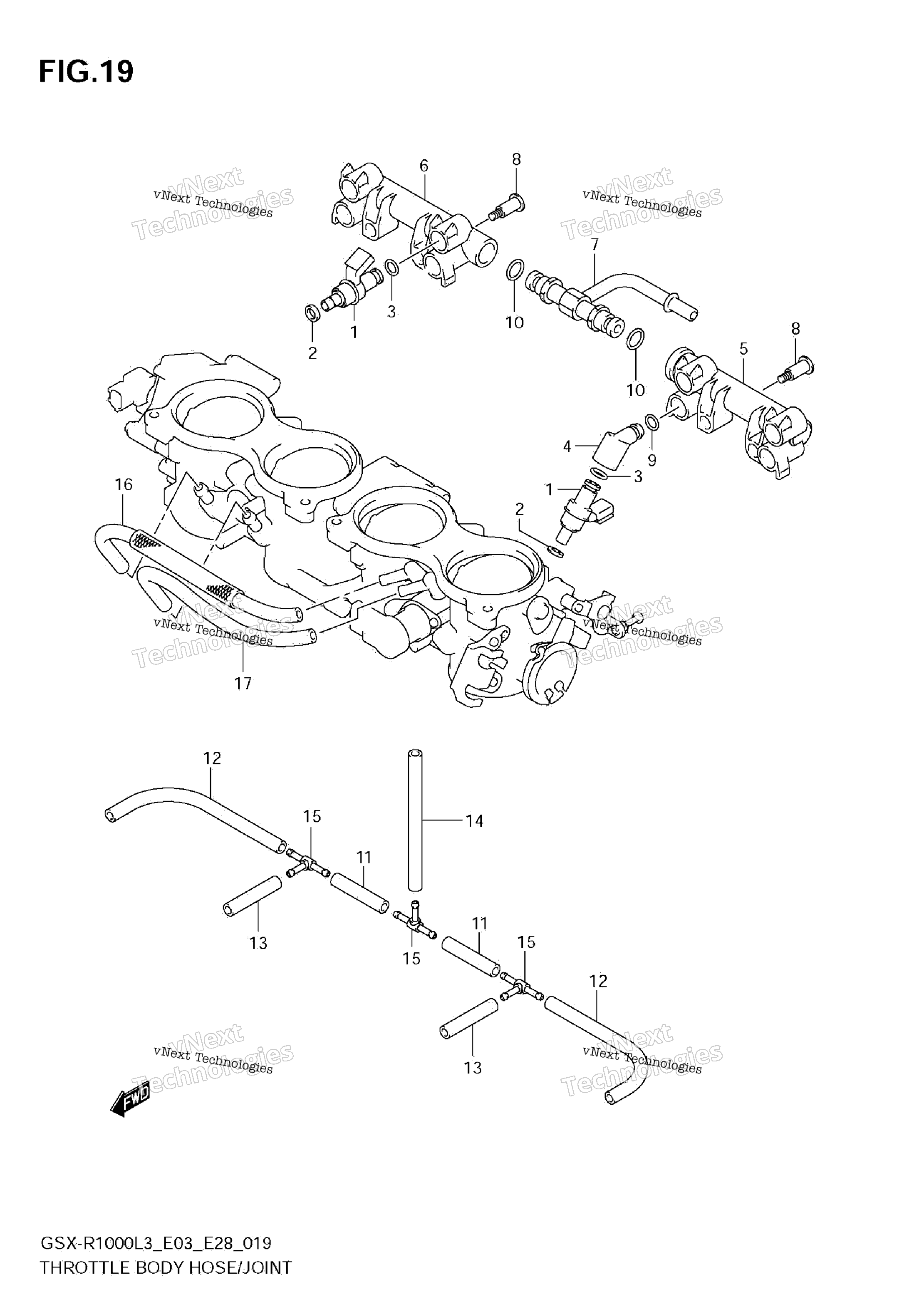 Дроссельный узел Hose/Joint (Gsx-R1000l3 E28)