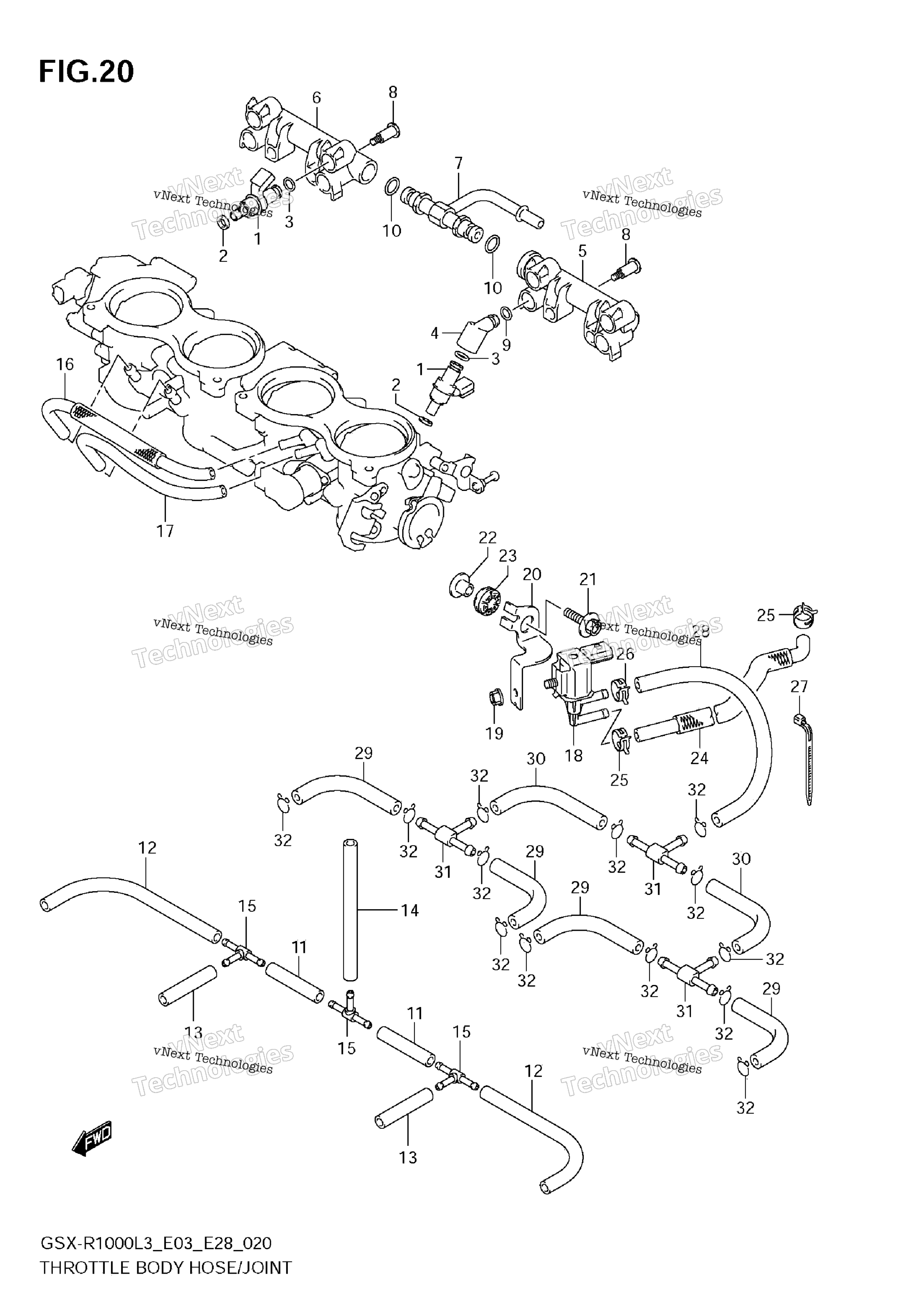 Дроссельный узел Hose/Joint (Gsx-R1000l3 E33)
