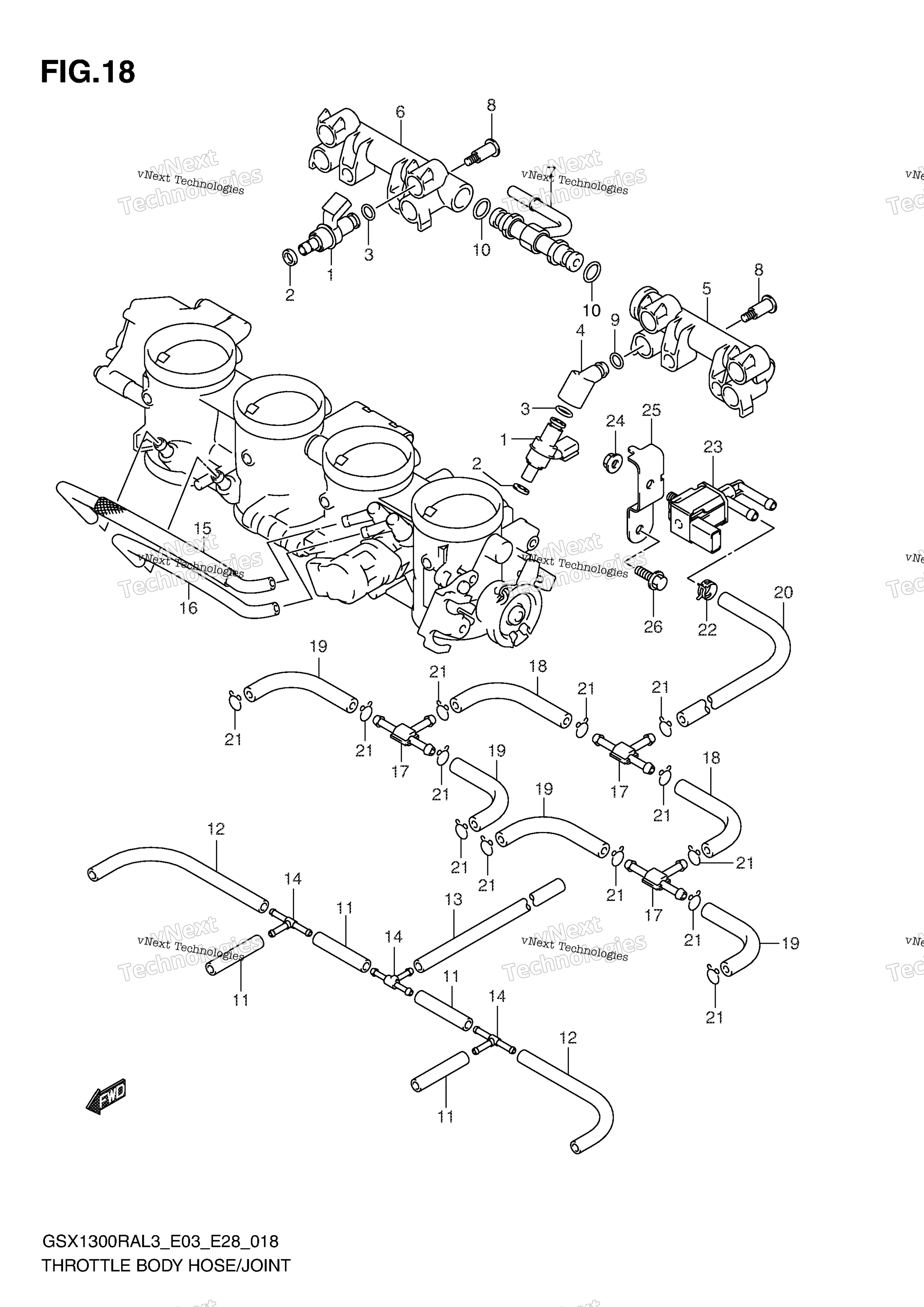 Дроссельный узел Hose/Joint (Gsx1300ral3 E33)