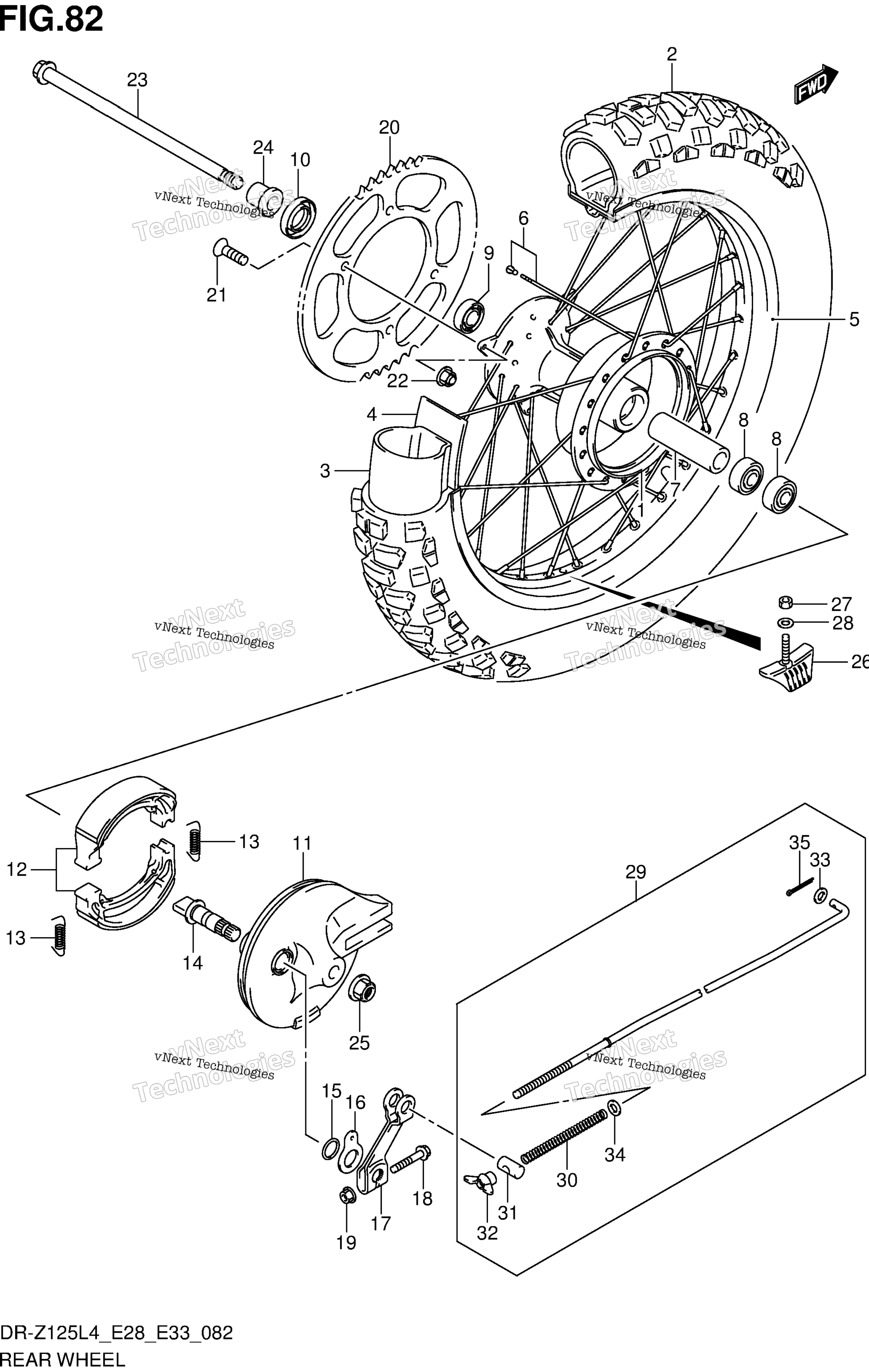 Заднее колесо (Dr-Z125ll4 E33)