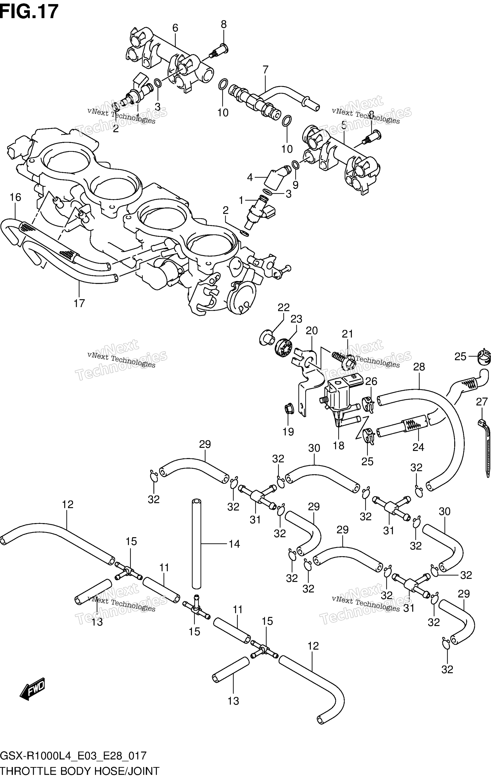 Дроссельный узел Hose/Joint (Gsx-R1000l4 E33)
