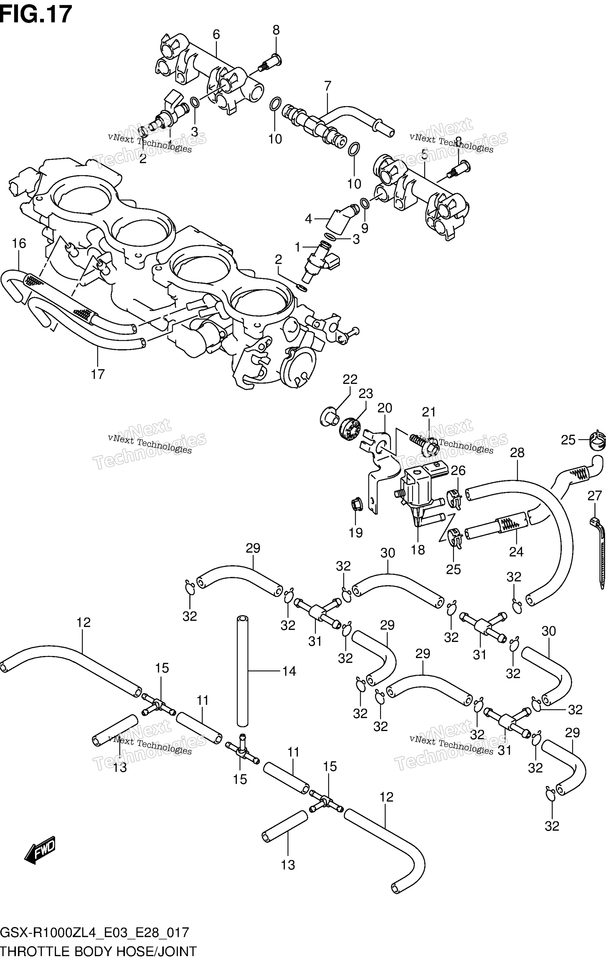 Дроссельный узел Hose/Joint (Gsx-R1000zl4 E33)