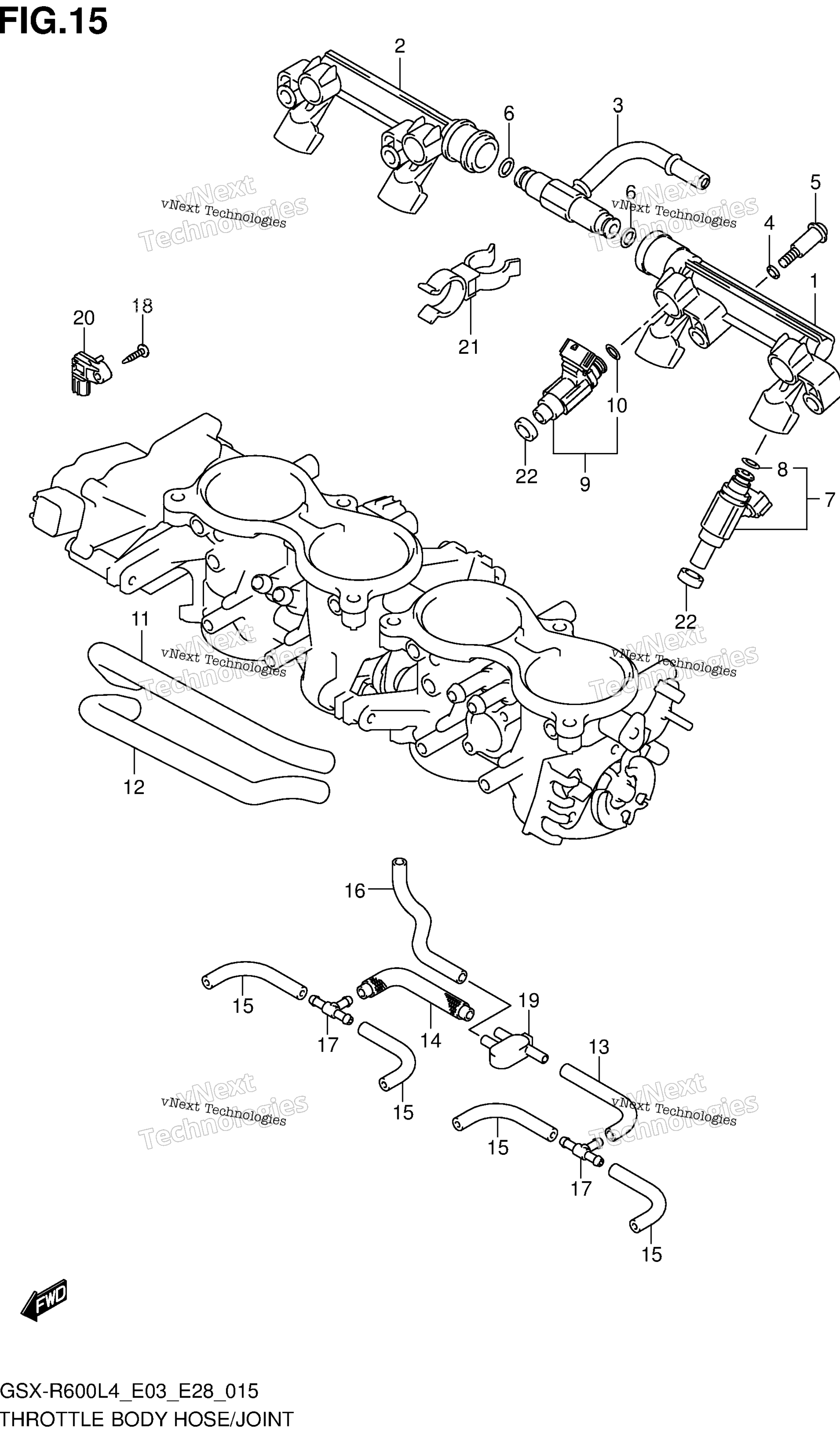 Дроссельный узел Hose/Joint (Gsx-R600l4 E28)