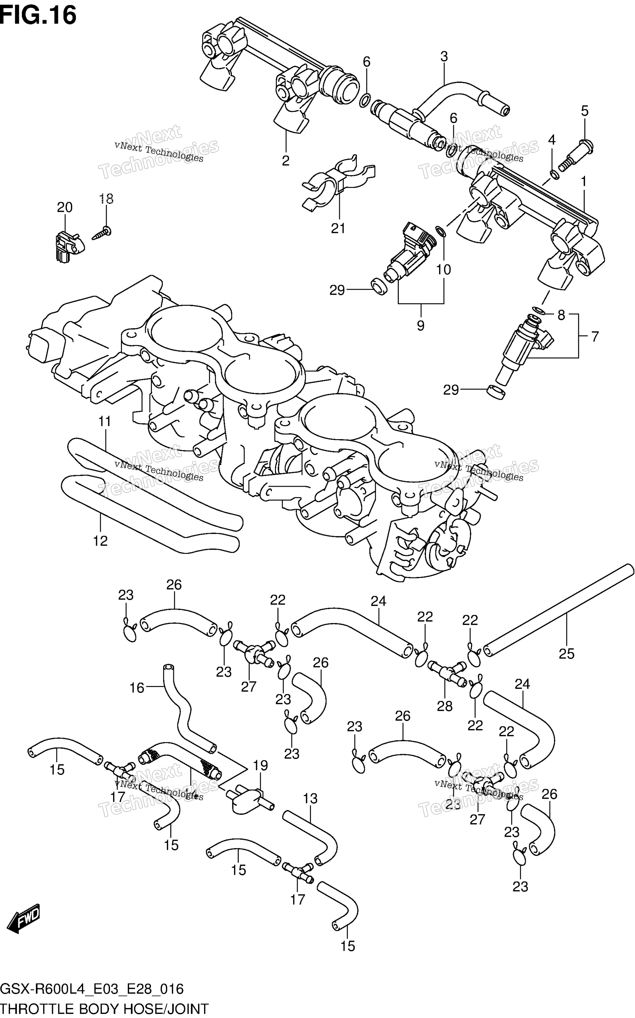 Дроссельный узел Hose/Joint (Gsx-R600l4 E33)