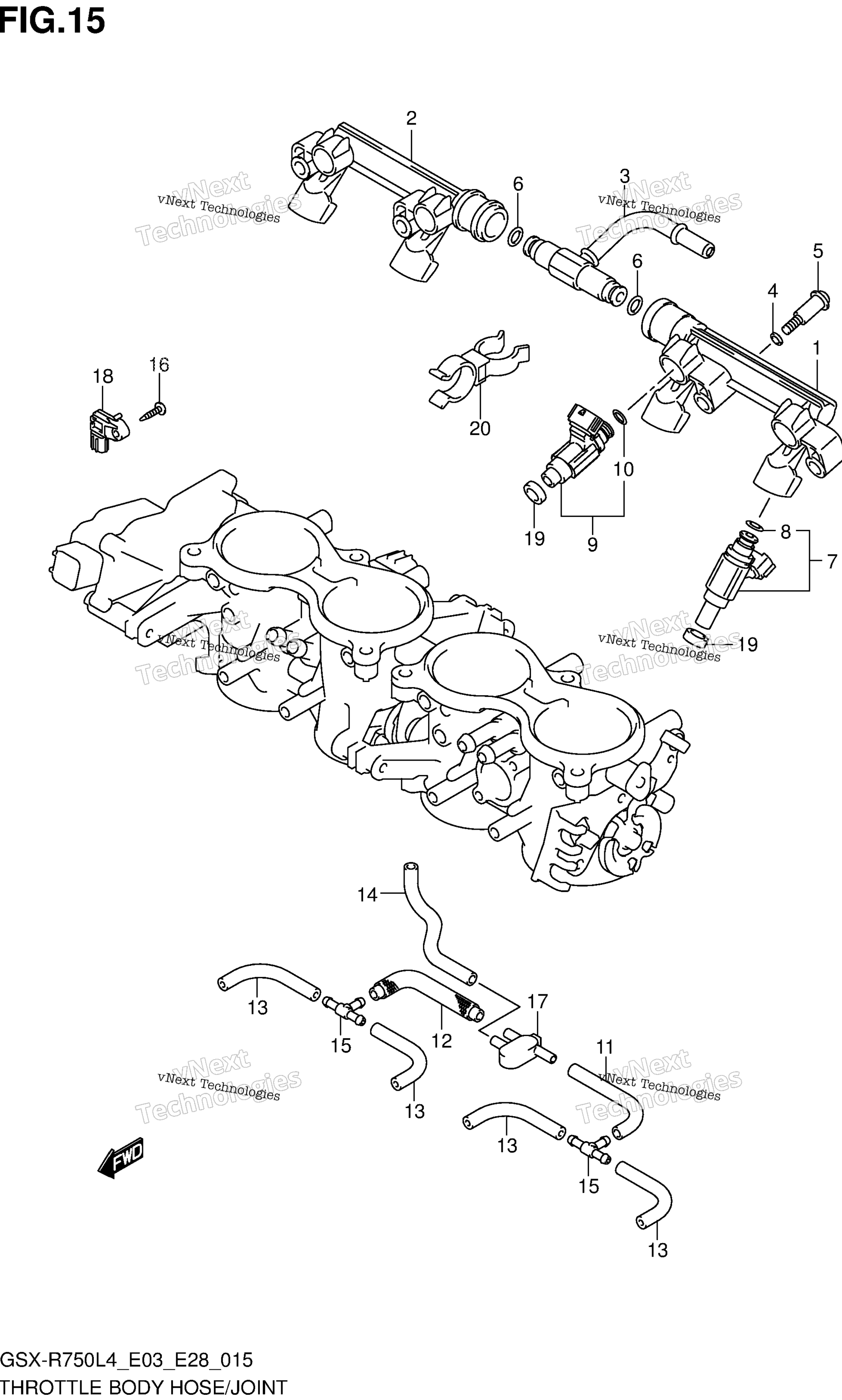 Дроссельный узел Hose/Joint (Gsx-R750l4 E03)