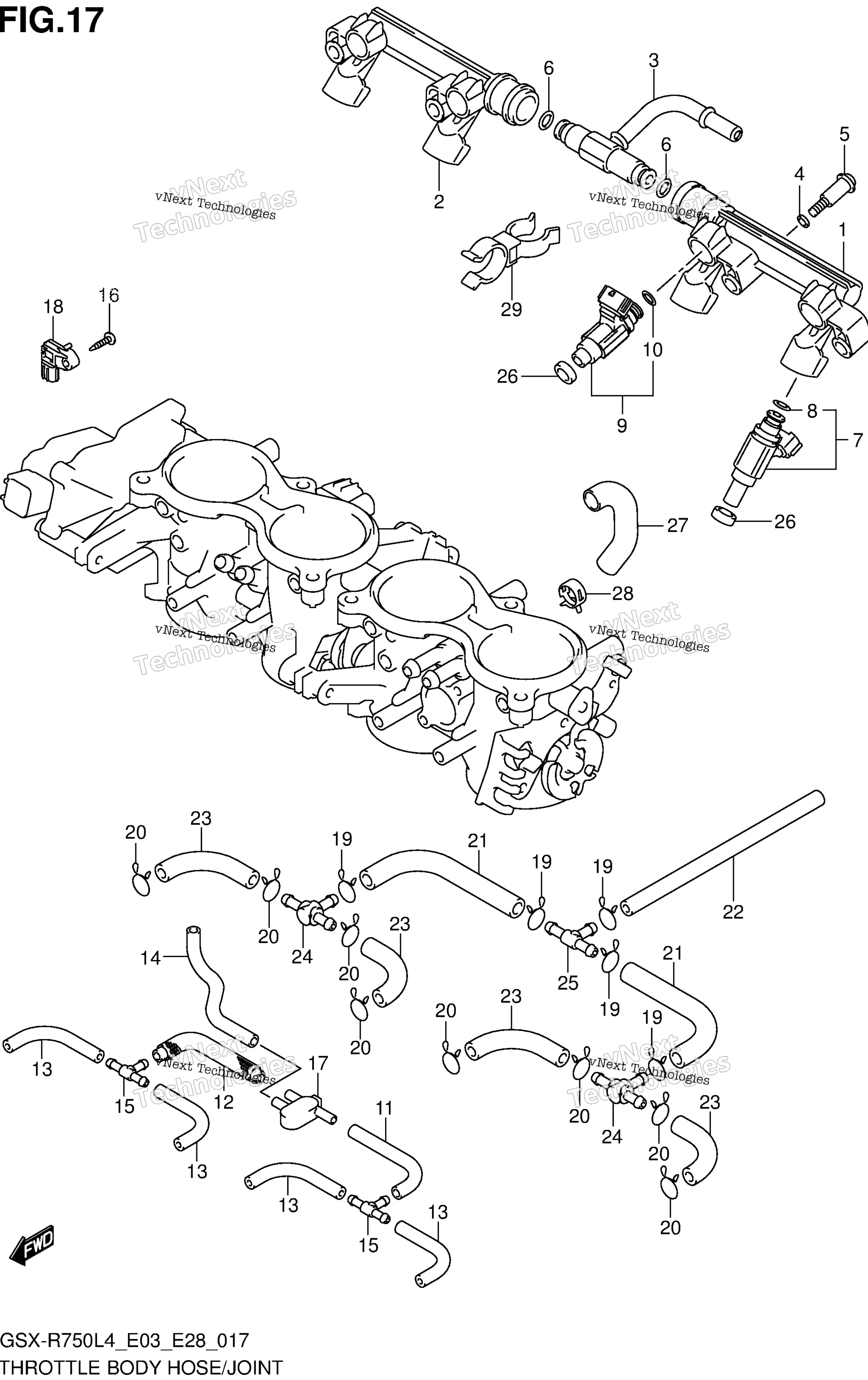 Дроссельный узел Hose/Joint (Gsx-R750l4 E33)