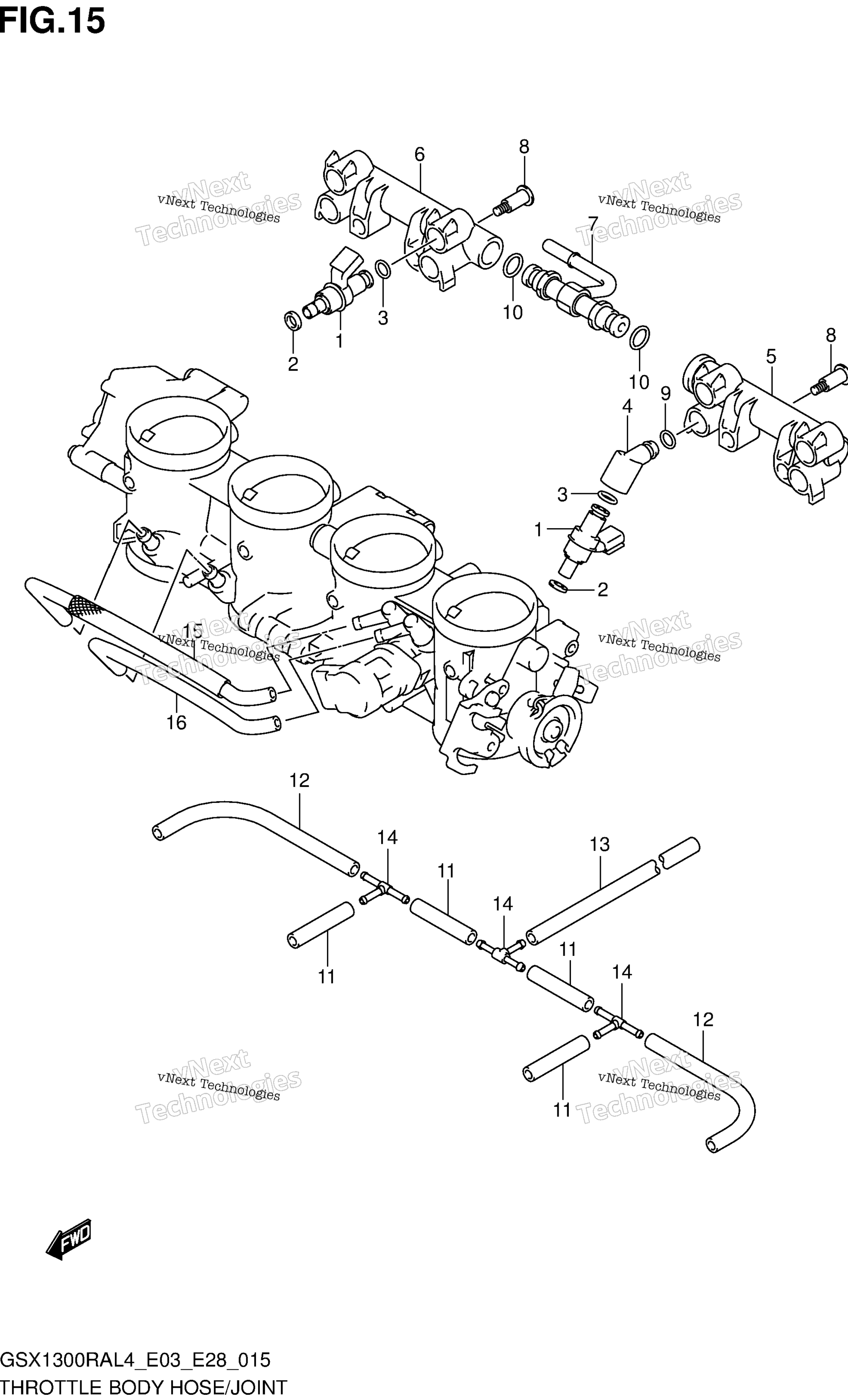 Дроссельный узел Hose/Joint (Gsx1300ral4 E28)
