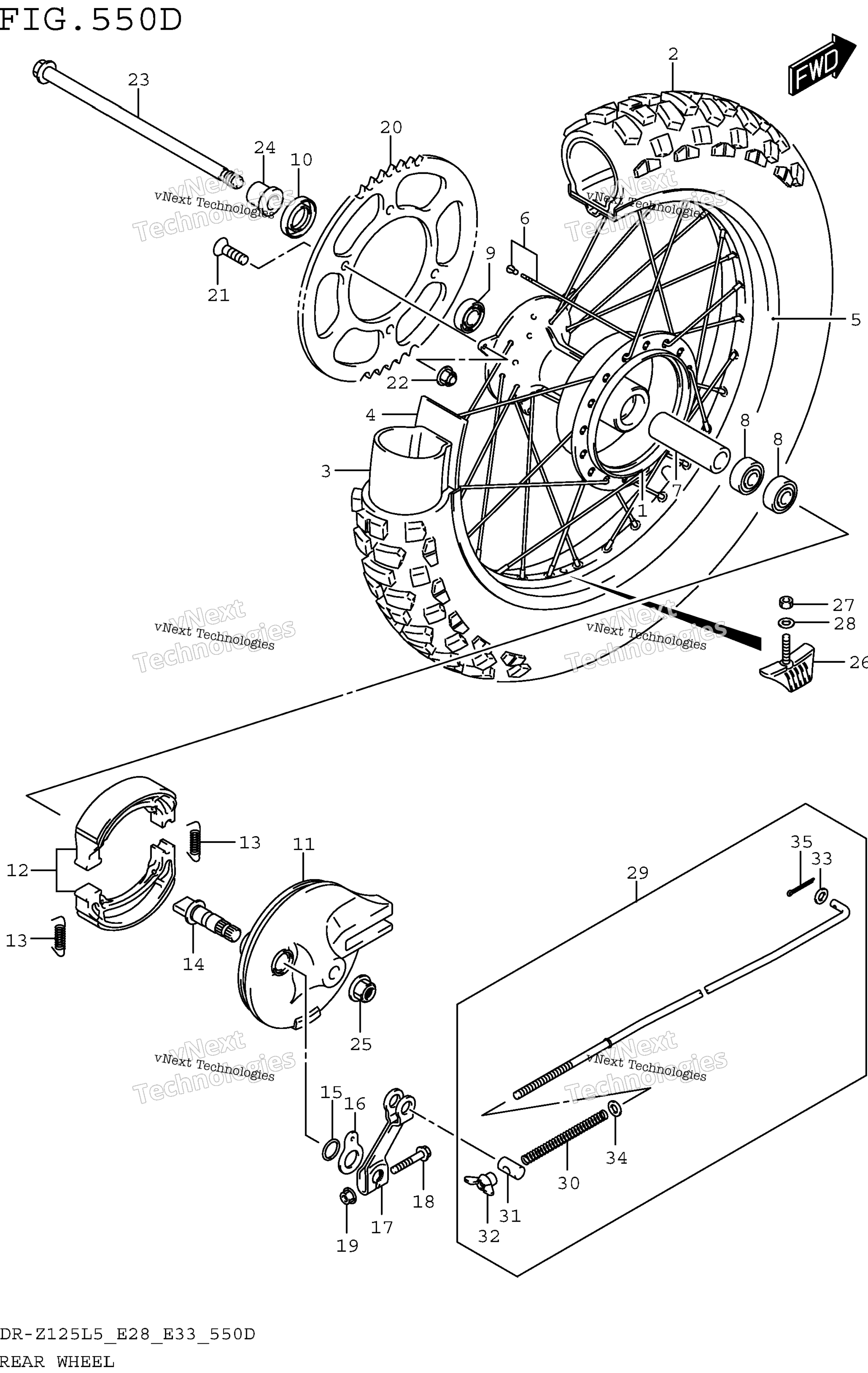 Заднее колесо (Dr-Z125ll5 E33)