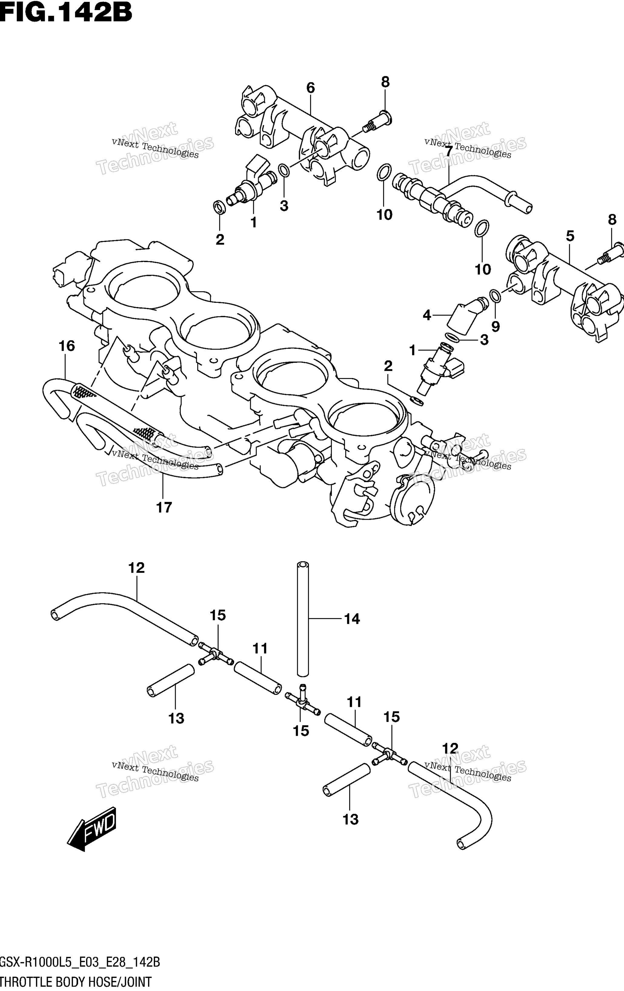 Дроссельный узел Hose/Joint (Gsx-R1000l5 E28)