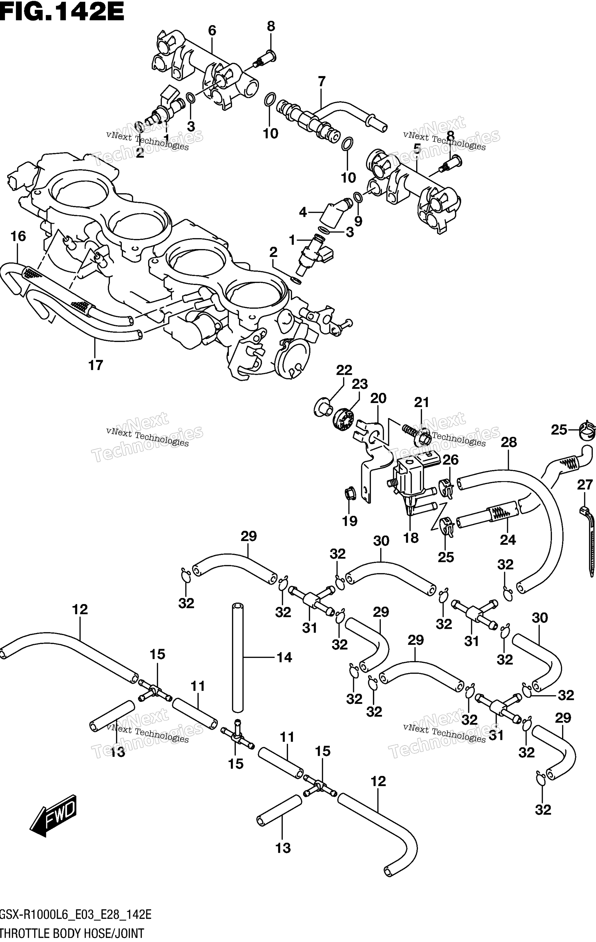 Дроссельный узел Hose/Joint (Gsx-R1000al6 E33)