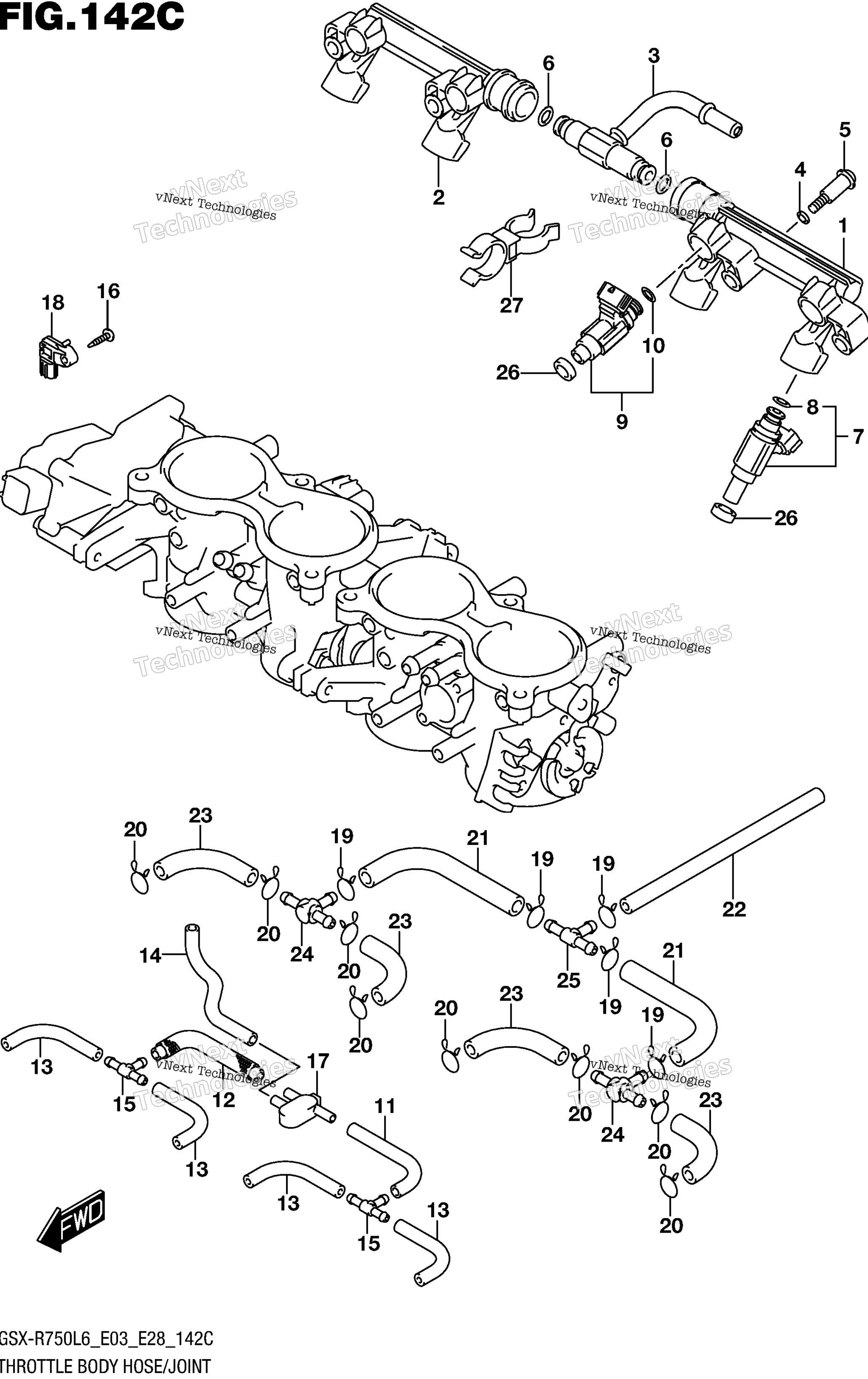 Дроссельный узел Hose/Joint (Gsx-R750l6 E33)