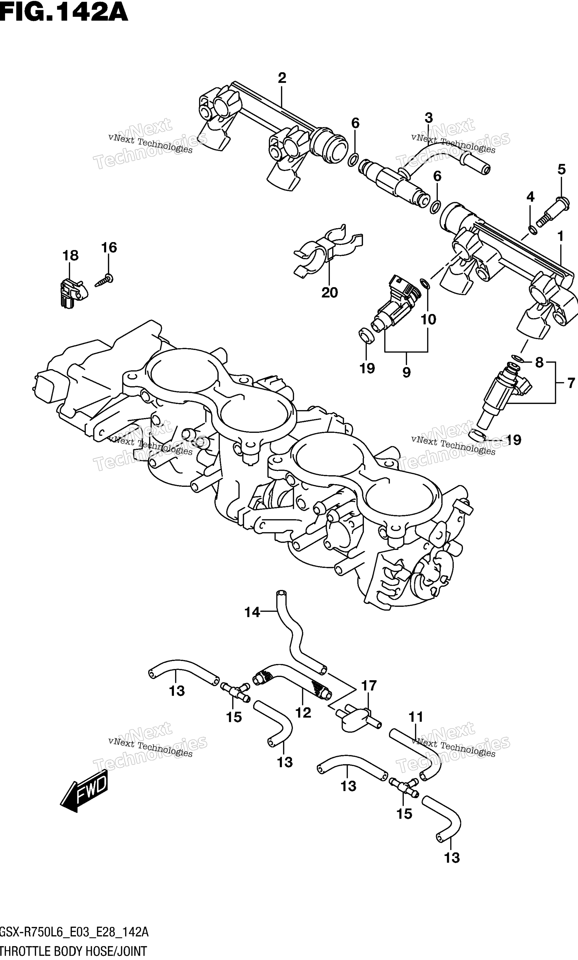 Дроссельный узел Hose/Joint (Gsx-R750l6 E03)