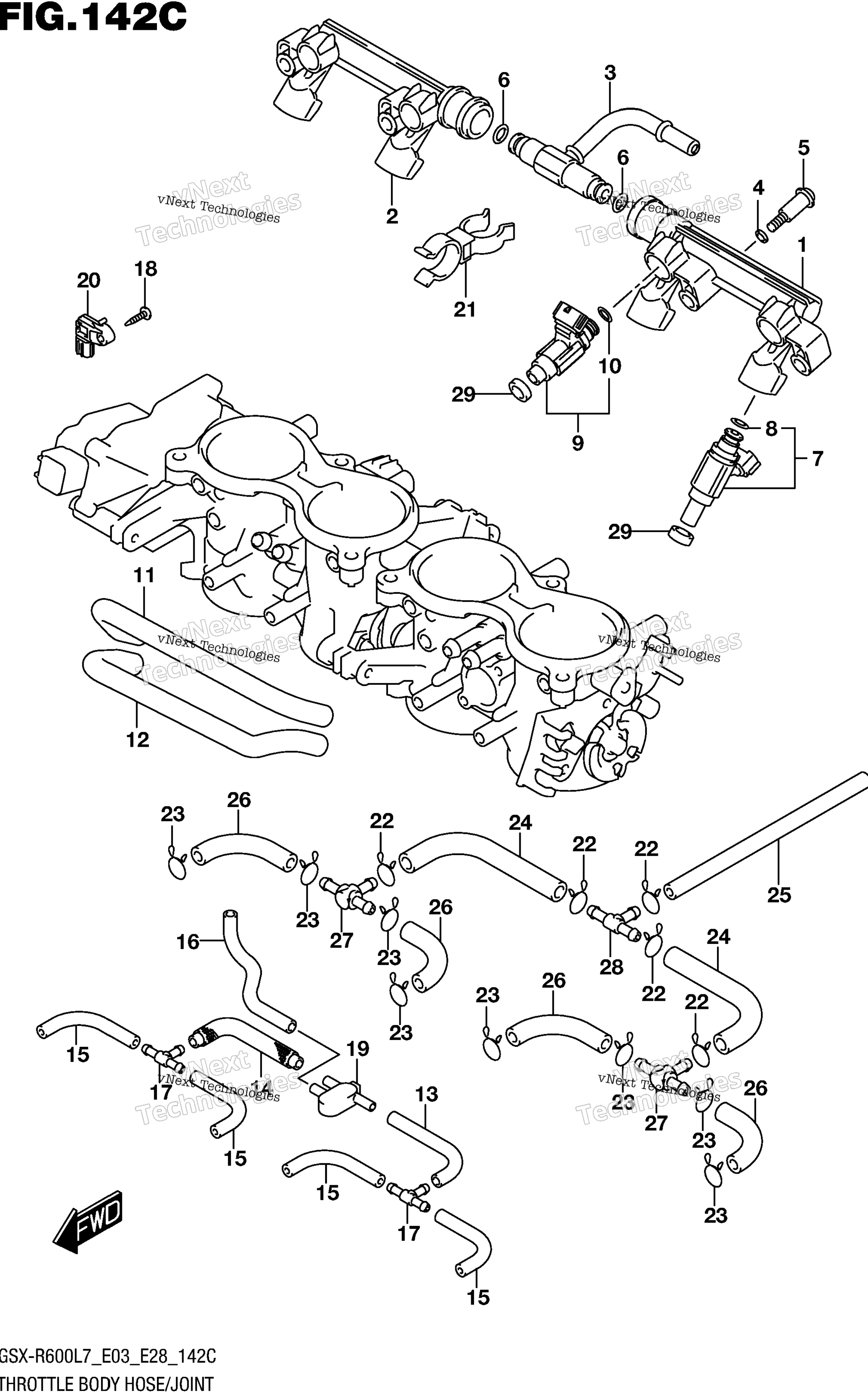 Дроссельный узел Hose/Joint (Gsx-R600l7 E33)