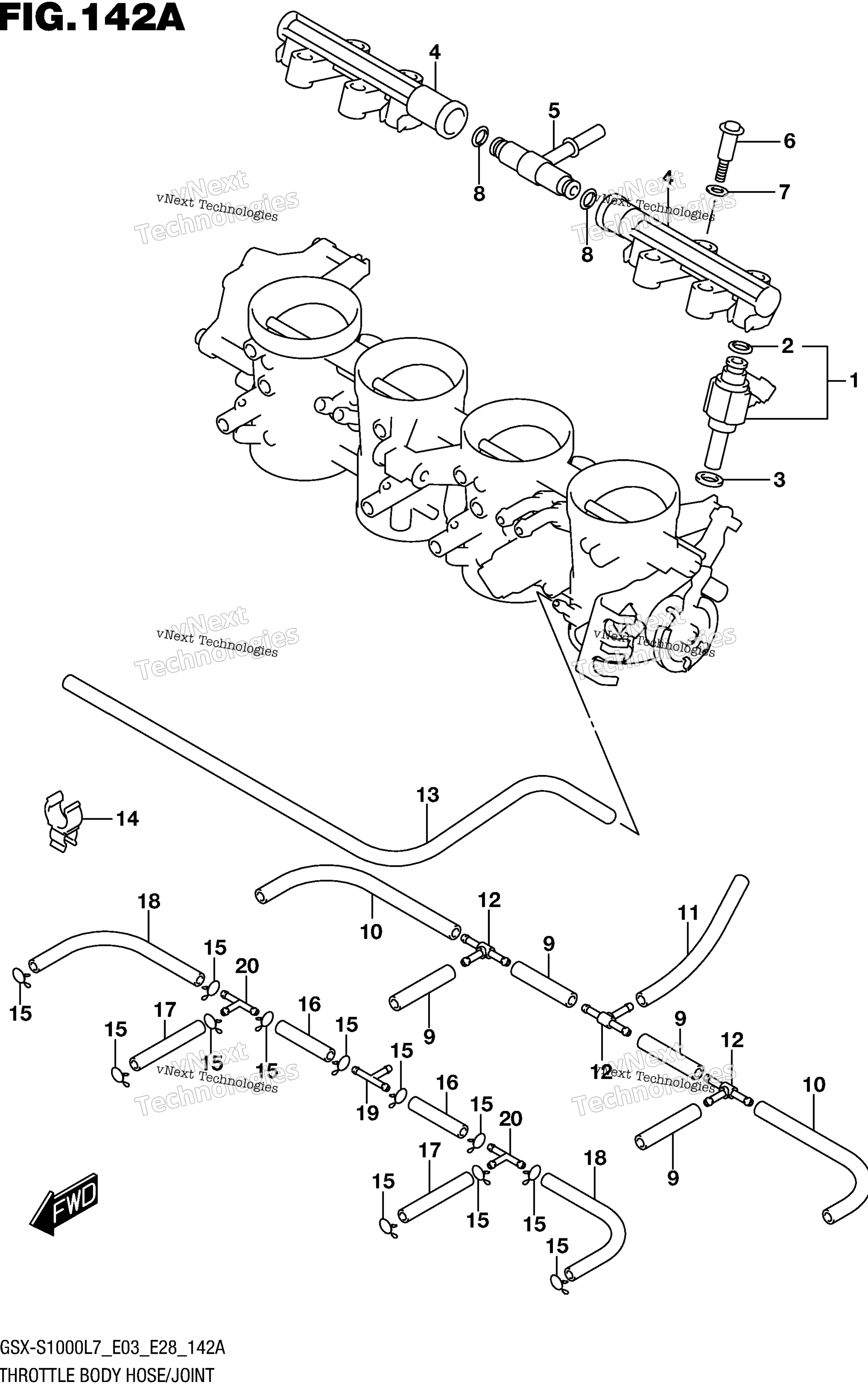 Дроссельный узел Hose/Joint (Gsx-S1000l7 E33)