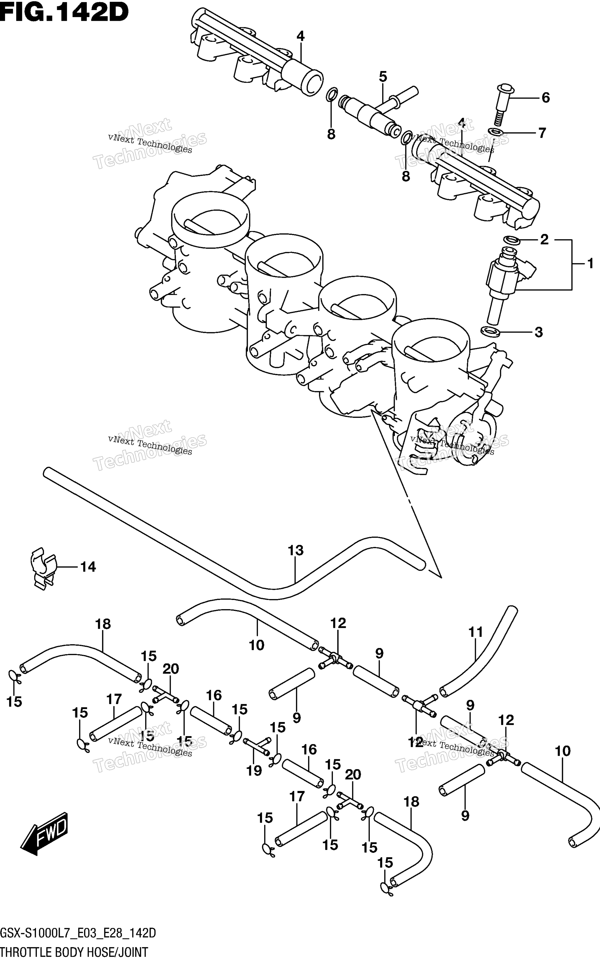 Дроссельный узел Hose/Joint (Gsx-S1000al7 E33)