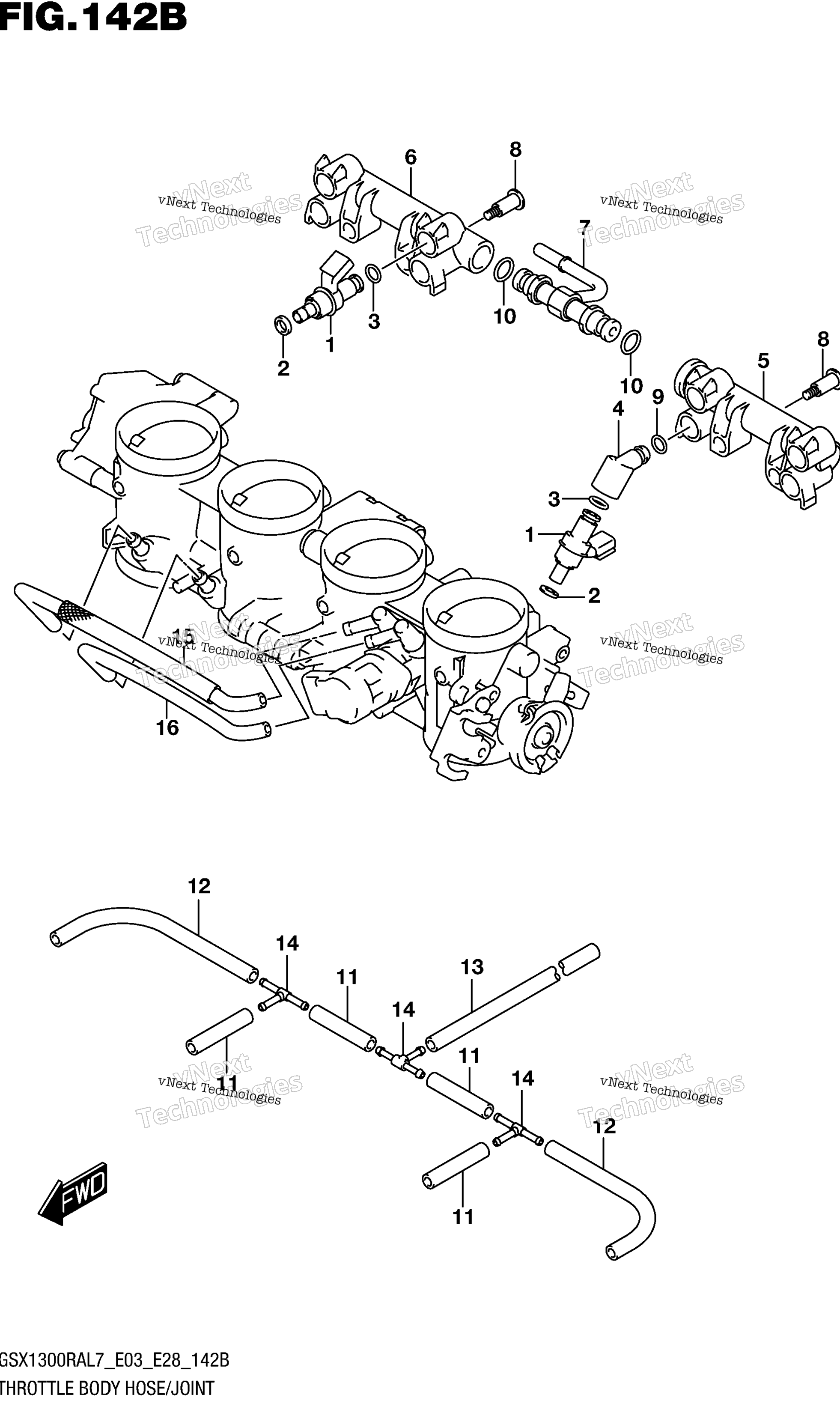Дроссельный узел Hose/Joint (Gsx1300ral7 E28)