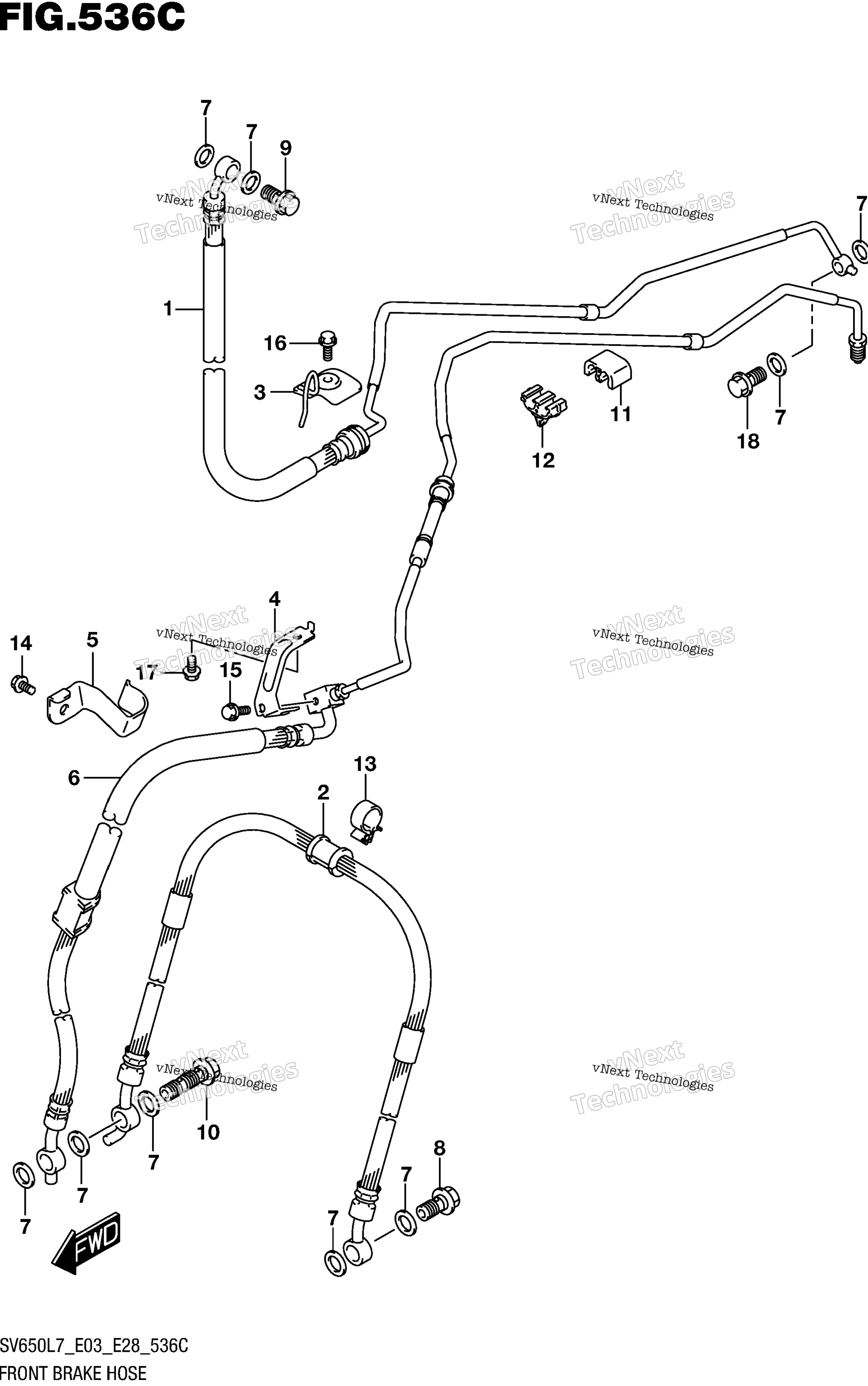 Шланг переднего тормоза (Sv650al7 E28)